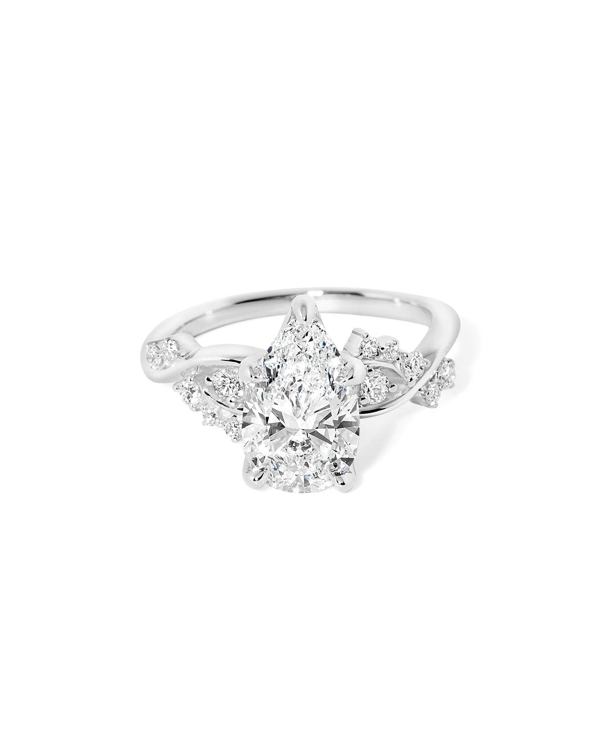 Ariel Pear engagement ring with pear-shaped center stone and wave-inspired setting at Princess Bride Diamonds jewelry store in Orange County