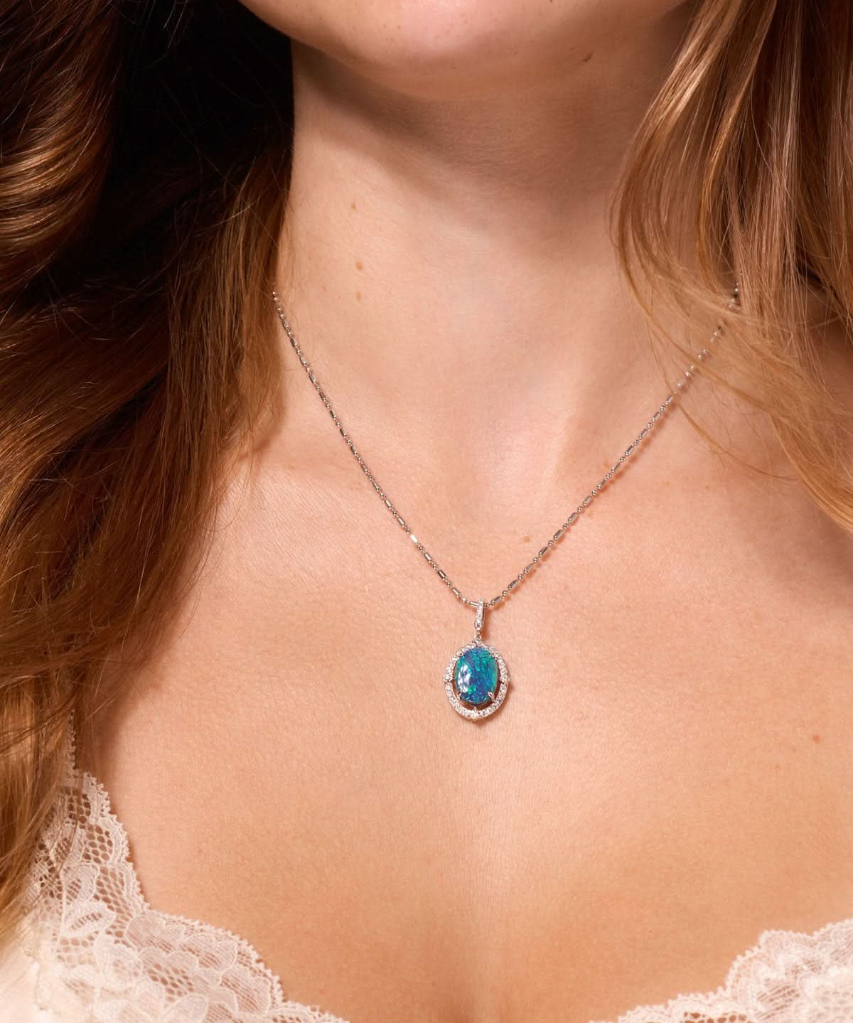 Australian Black Opal Vintage Halo Necklace - PBD Necklaces