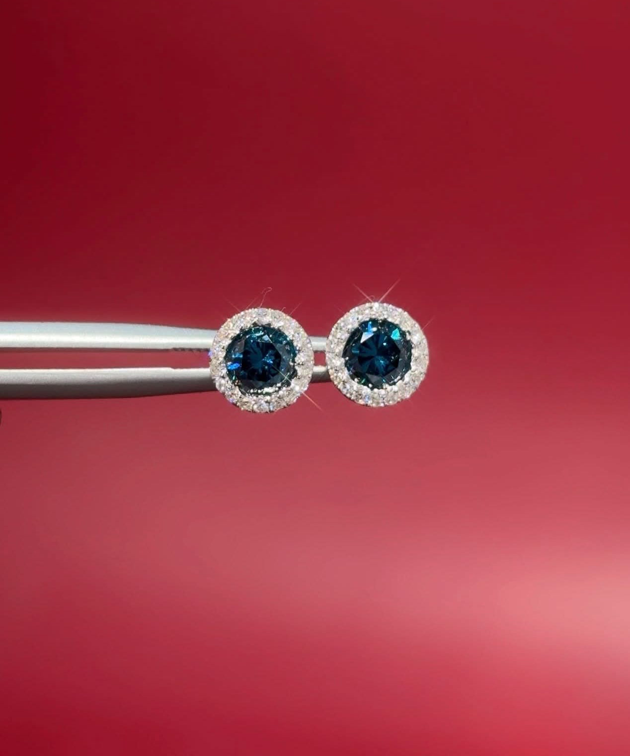 Blue Diamond Halo Studs - PBD Earrings
