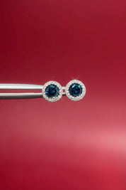 Blue Diamond Halo Studs - PBD Earrings
