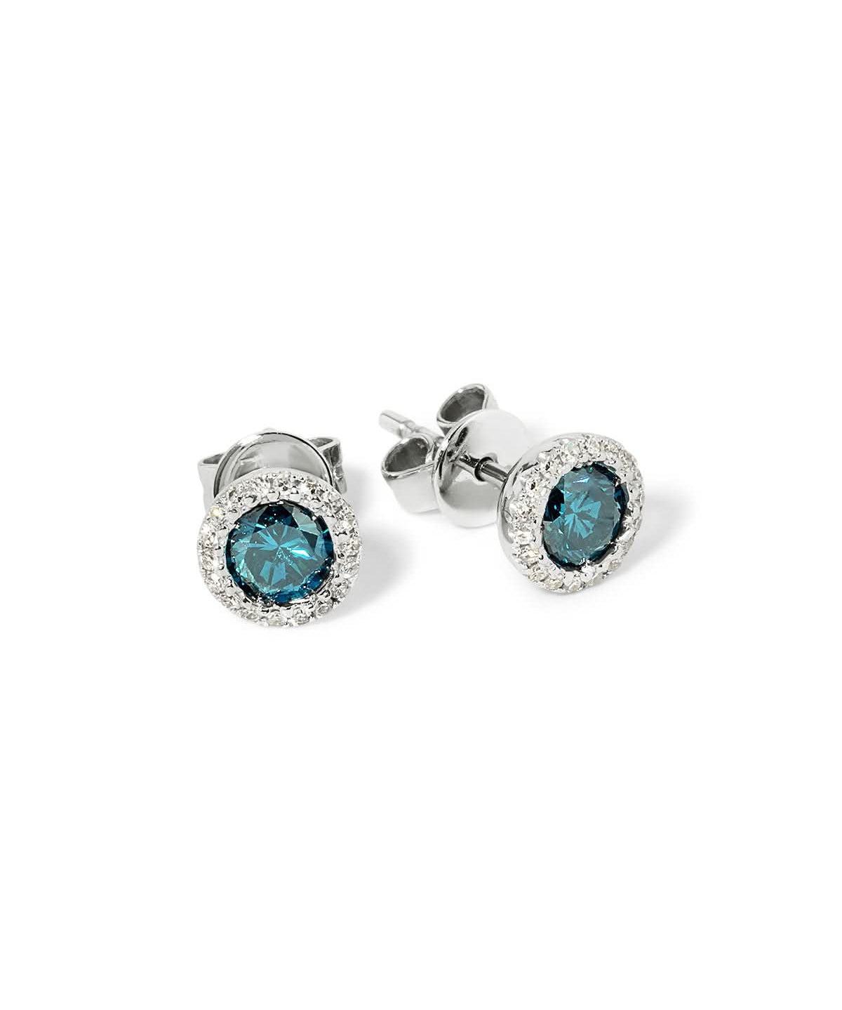 Blue Diamond Halo Studs - PBD Earrings