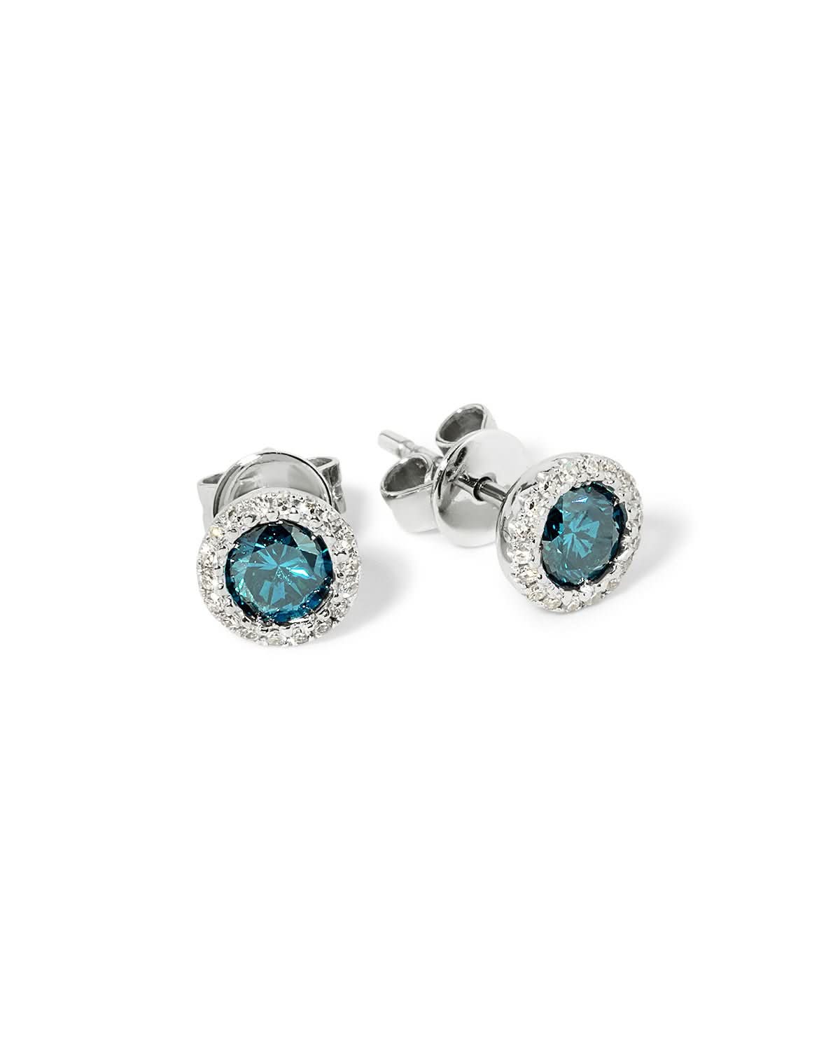 Blue Diamond Halo Studs - PBD Earrings