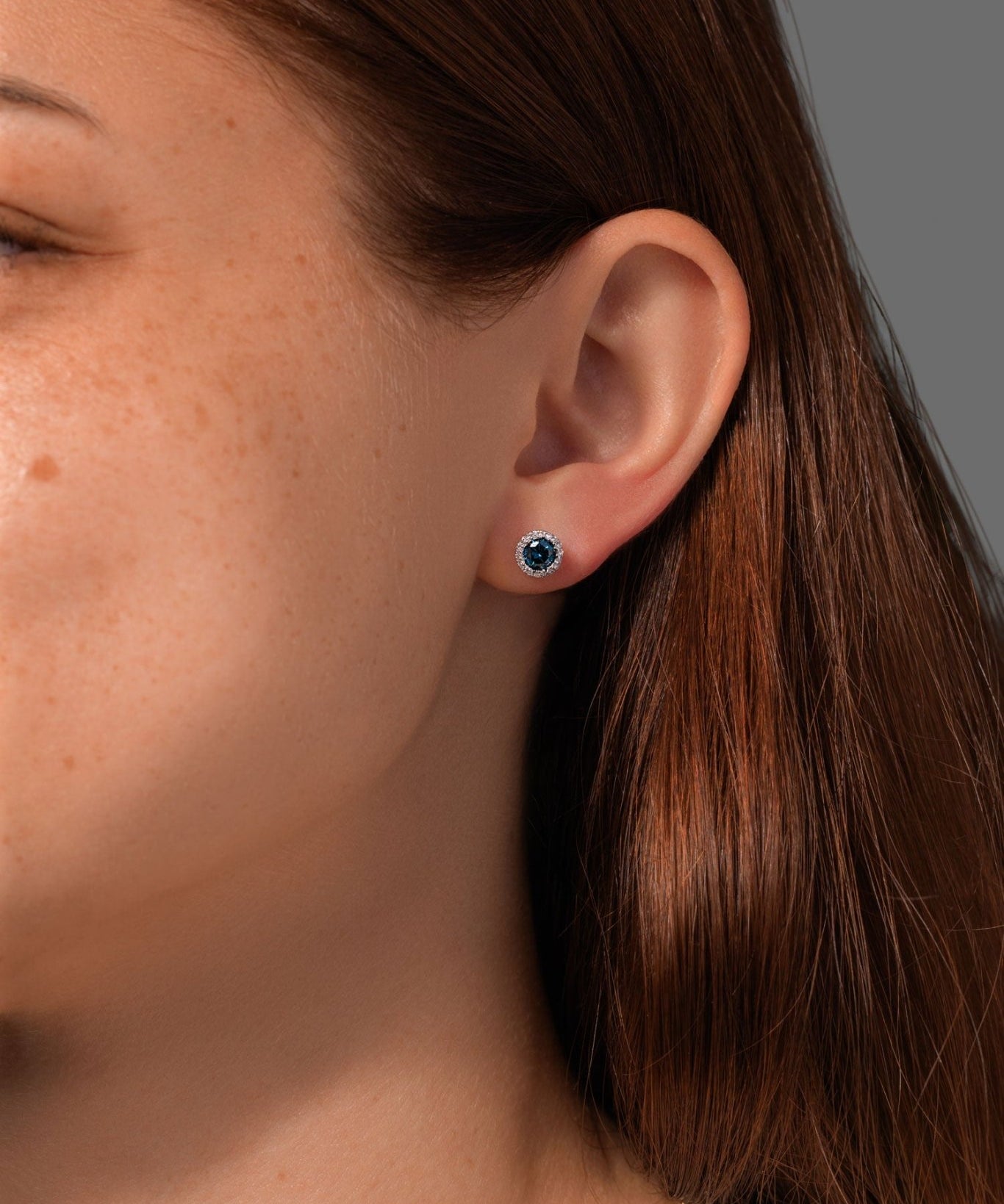 Blue Diamond Halo Studs - PBD Earrings