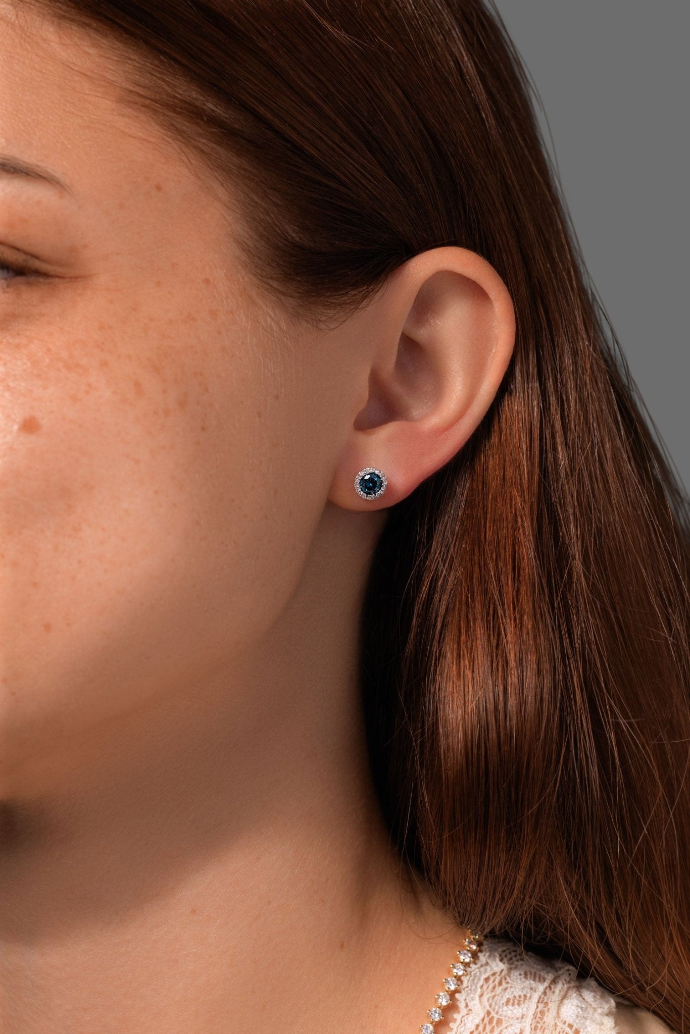 Blue Diamond Halo Studs - PBD Earrings