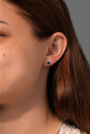 Blue Diamond Halo Studs - PBD Earrings