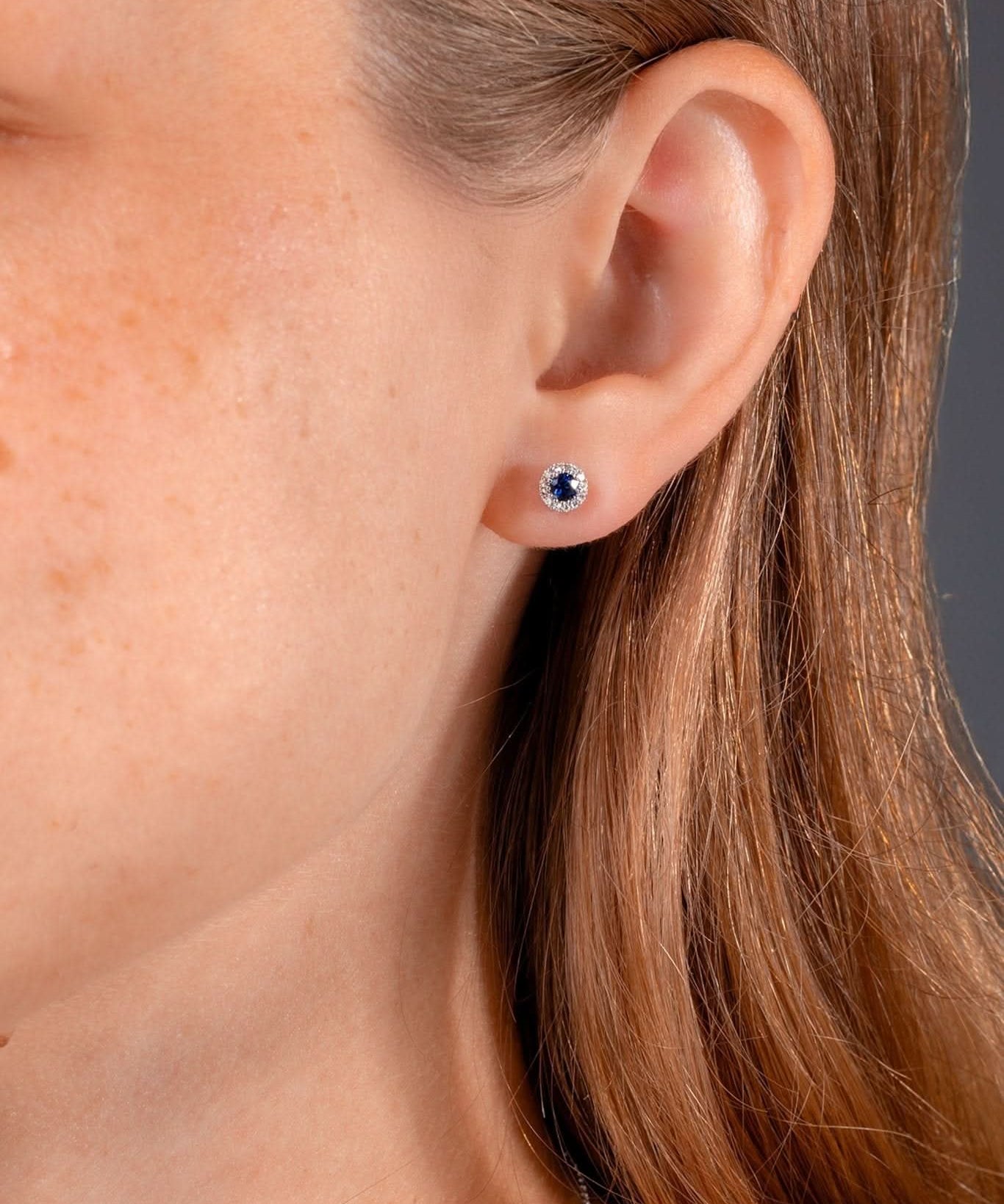 Blue Sapphire Halo Studs - PBD Earrings