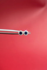 Blue Sapphire Halo Studs