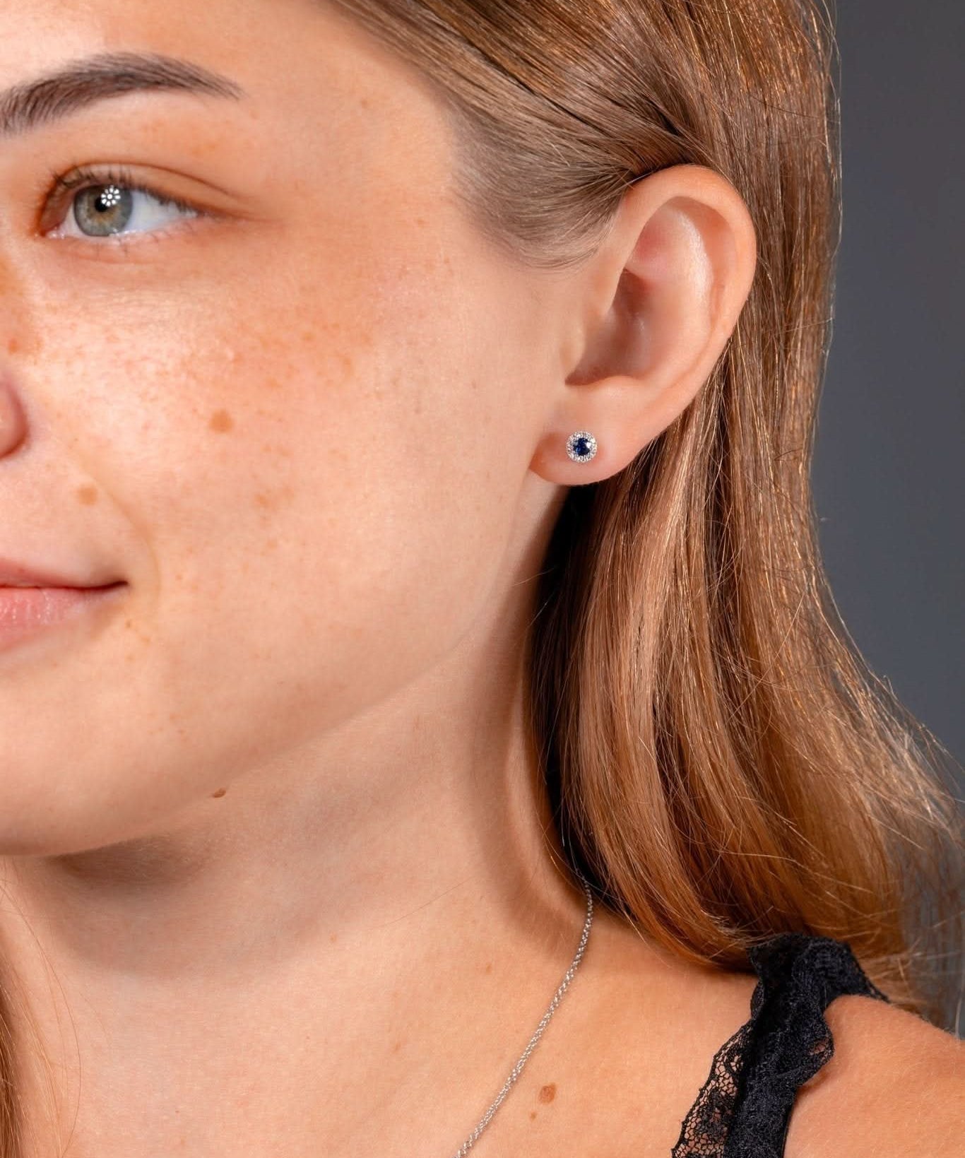 Blue Sapphire Halo Studs - PBD Earrings