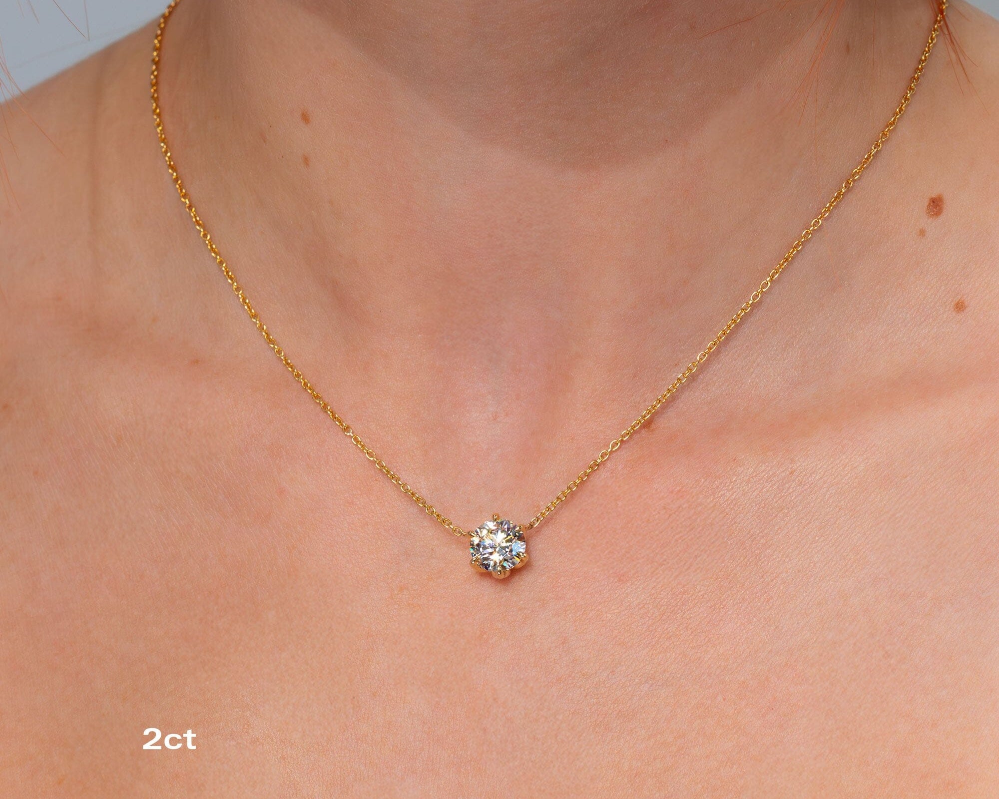 Caraline Round Diamond Pendant Necklaces Princess Bride Diamonds 2ct 14K Yellow Gold 