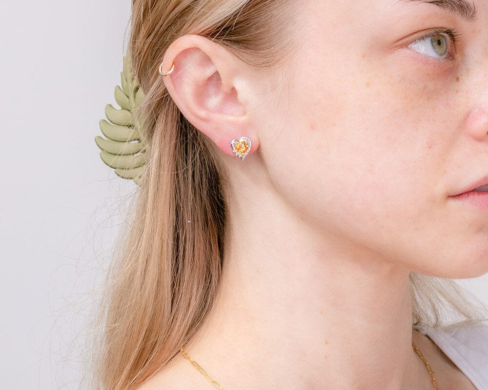 Citrine & Diamond Heart Studs Earrings Princess Bride Diamonds 