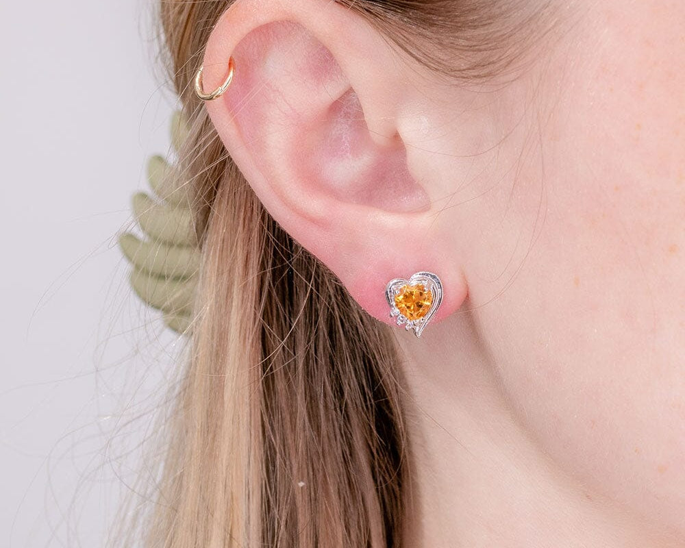 Citrine & Diamond Heart Studs Earrings Princess Bride Diamonds 