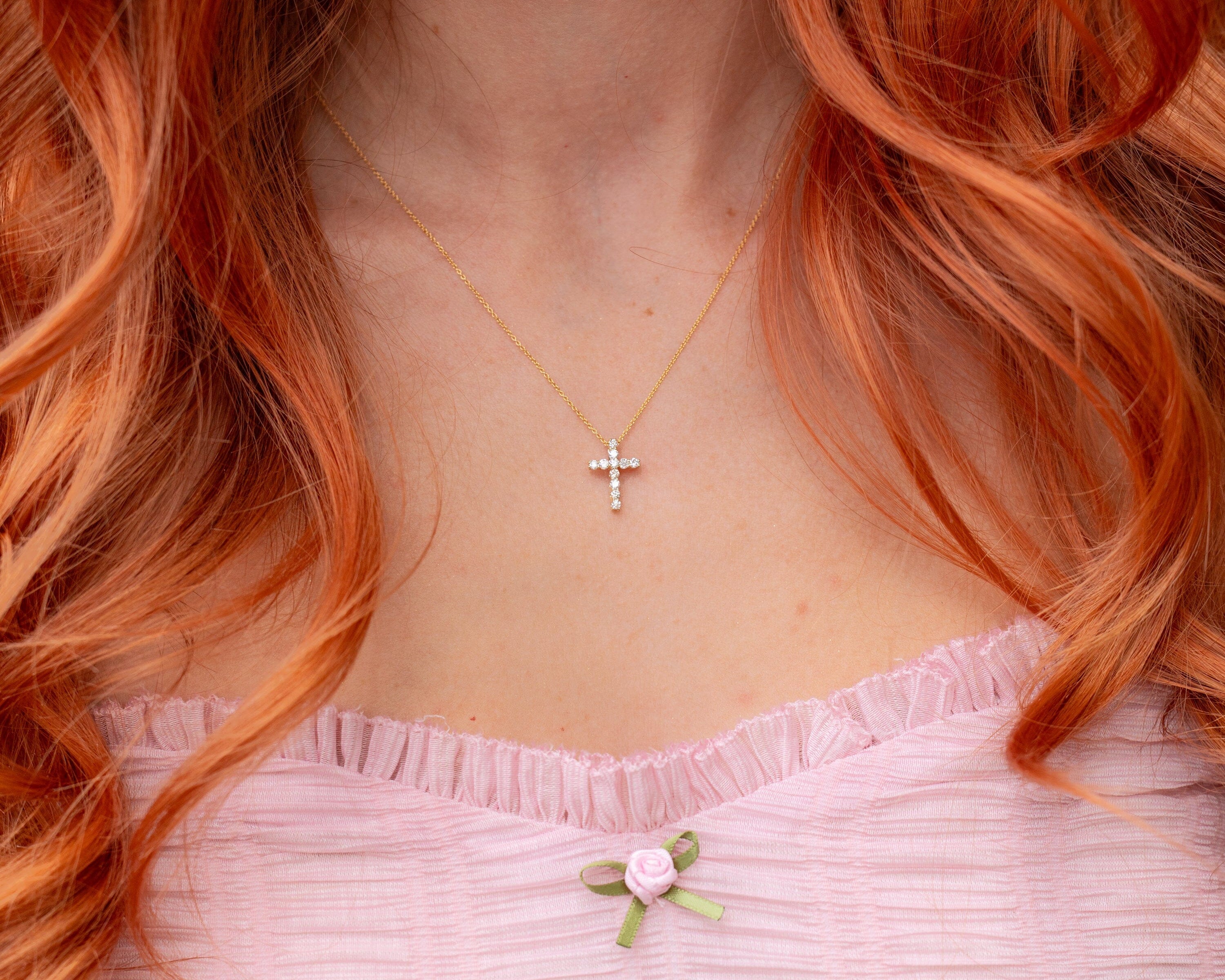 Classic Diamond Cross Necklaces Princess Bride Diamonds Classic 14K Yellow Gold 