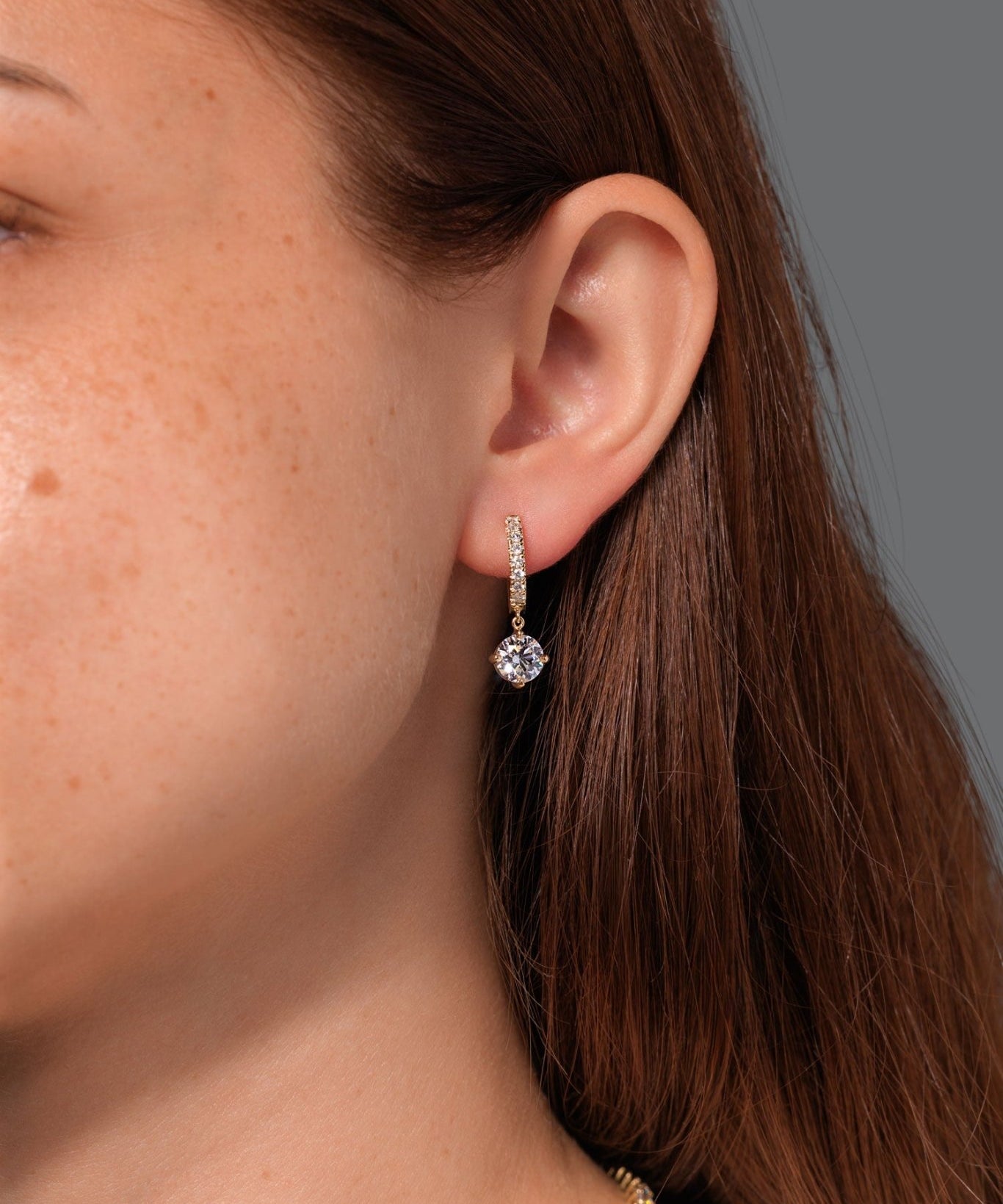 Compass Set Round Diamond Drop Hoops Yellow Gold - PBD Earrings