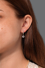 Compass Set Round Diamond Drop Hoops Yellow Gold