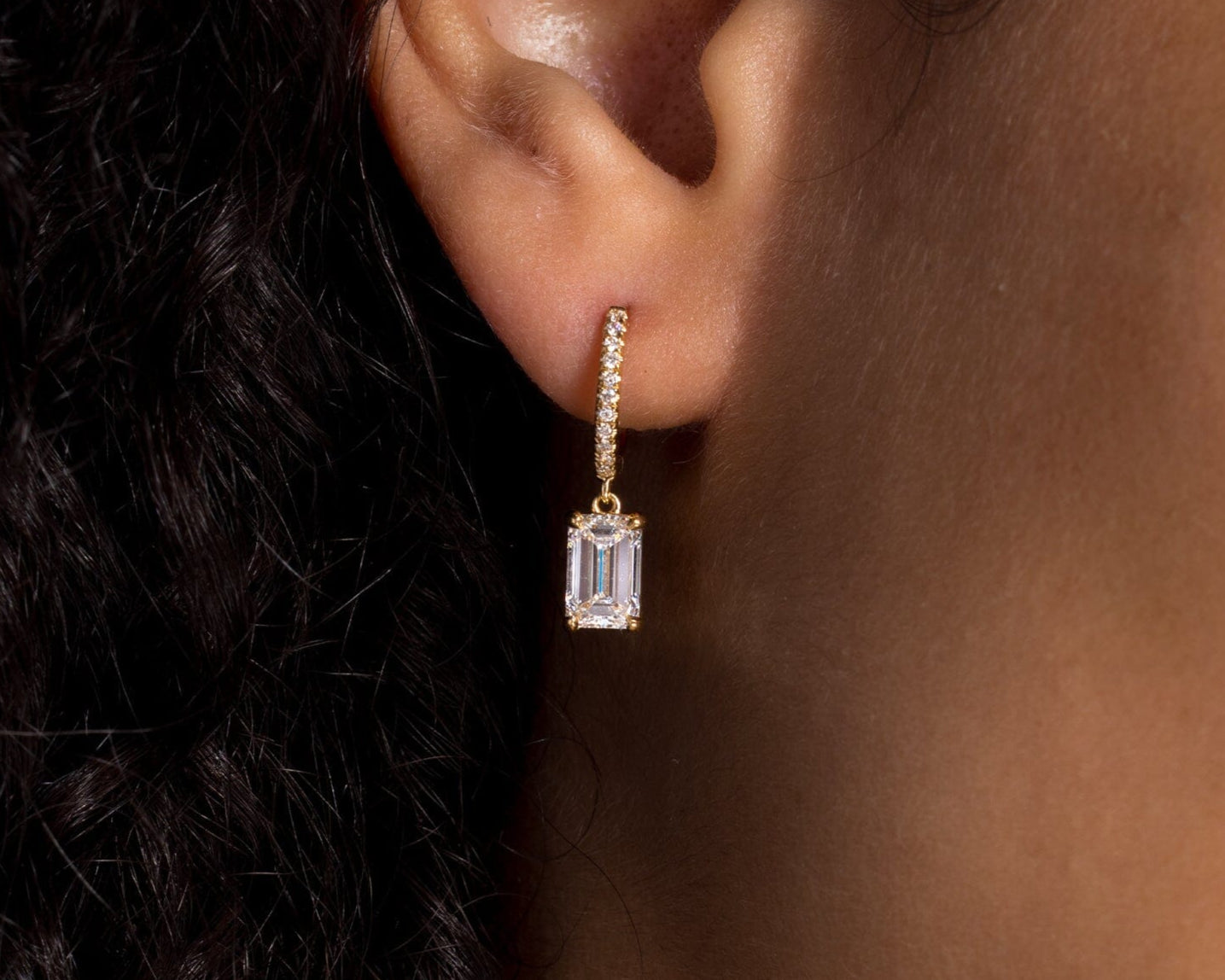 Core Emerald Drop Hoop Earrings Princess Bride Diamonds 