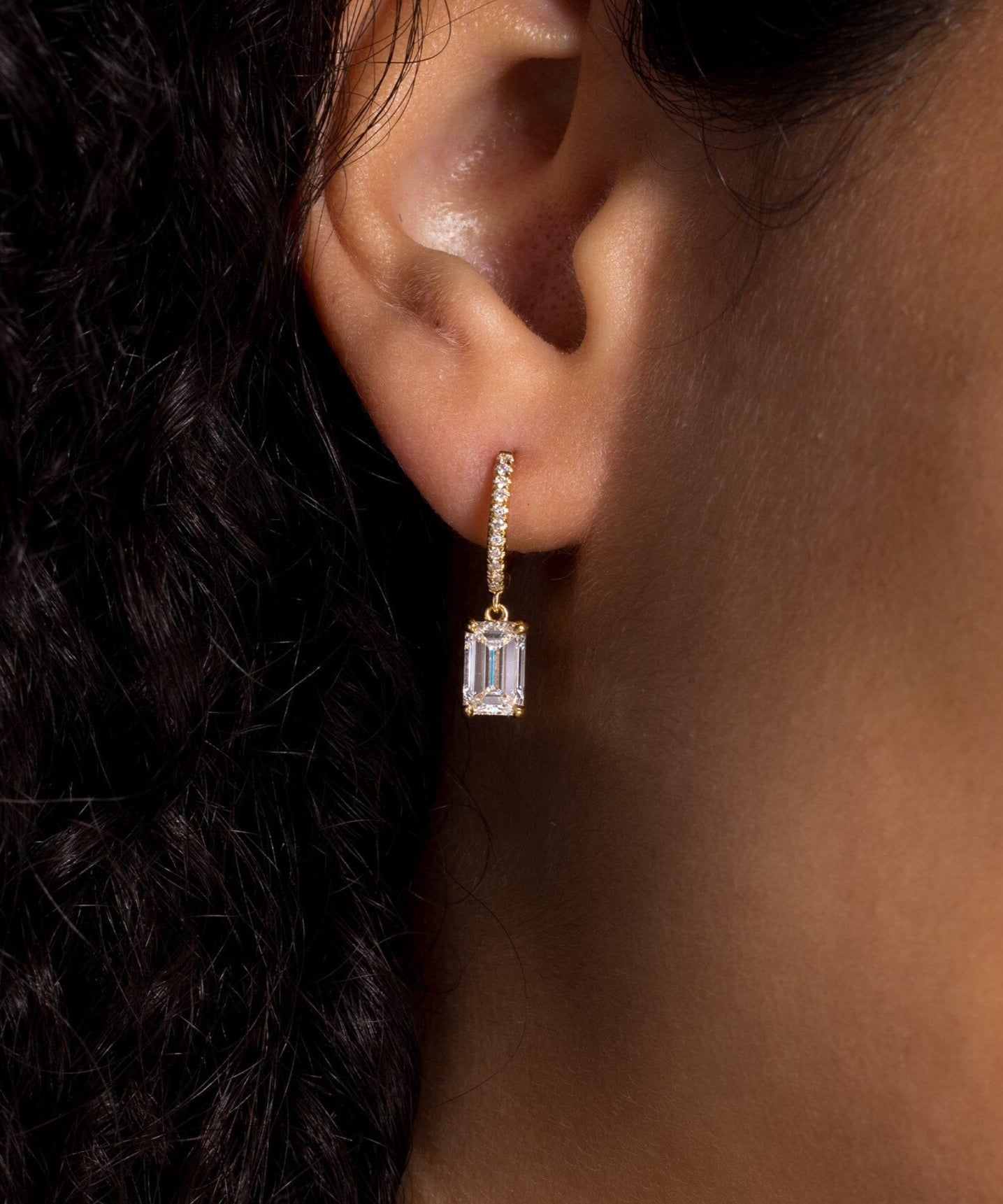 Core Emerald Drop Hoop Earrings Princess Bride Diamonds 
