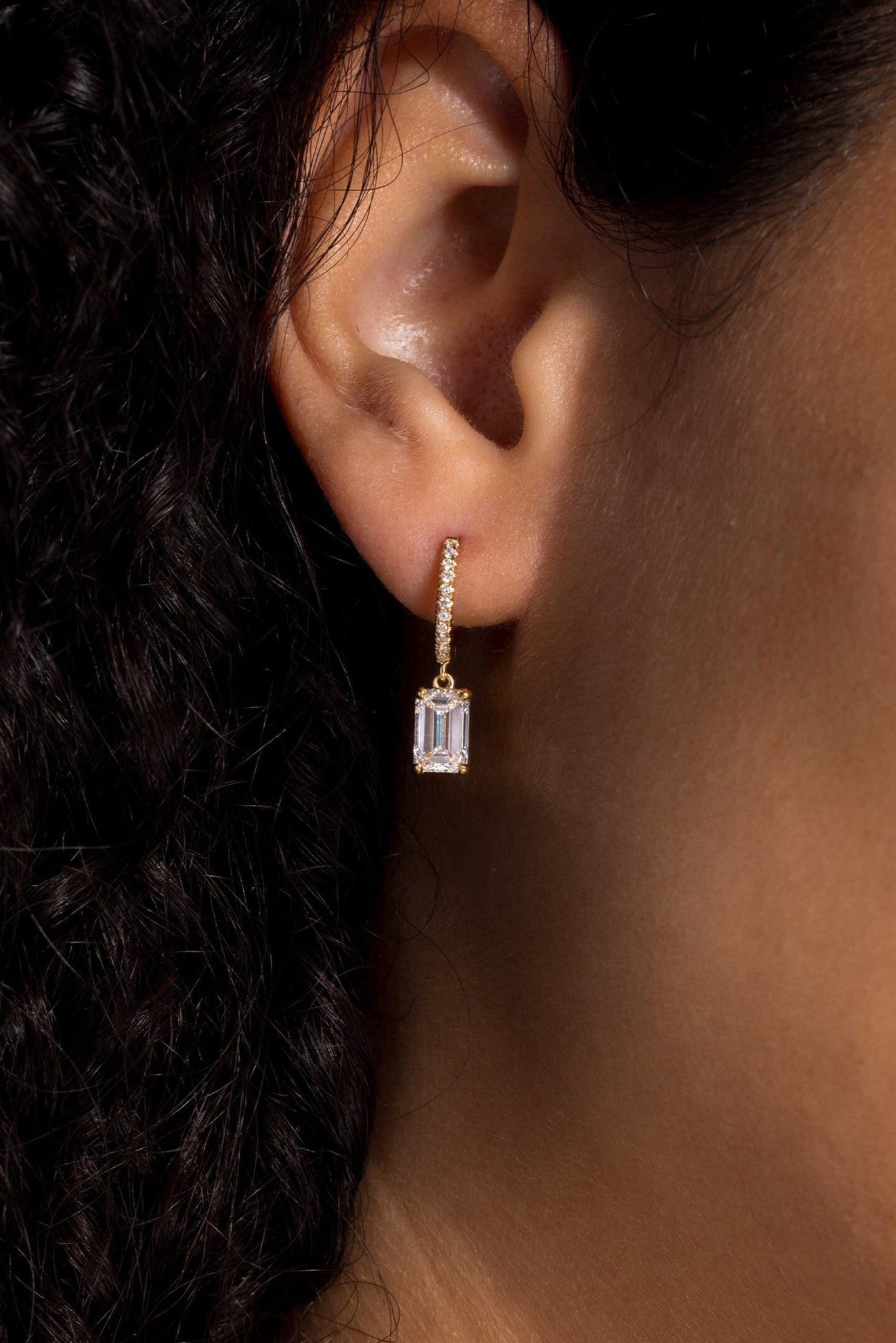 Core Emerald Drop Hoop Earrings Princess Bride Diamonds 