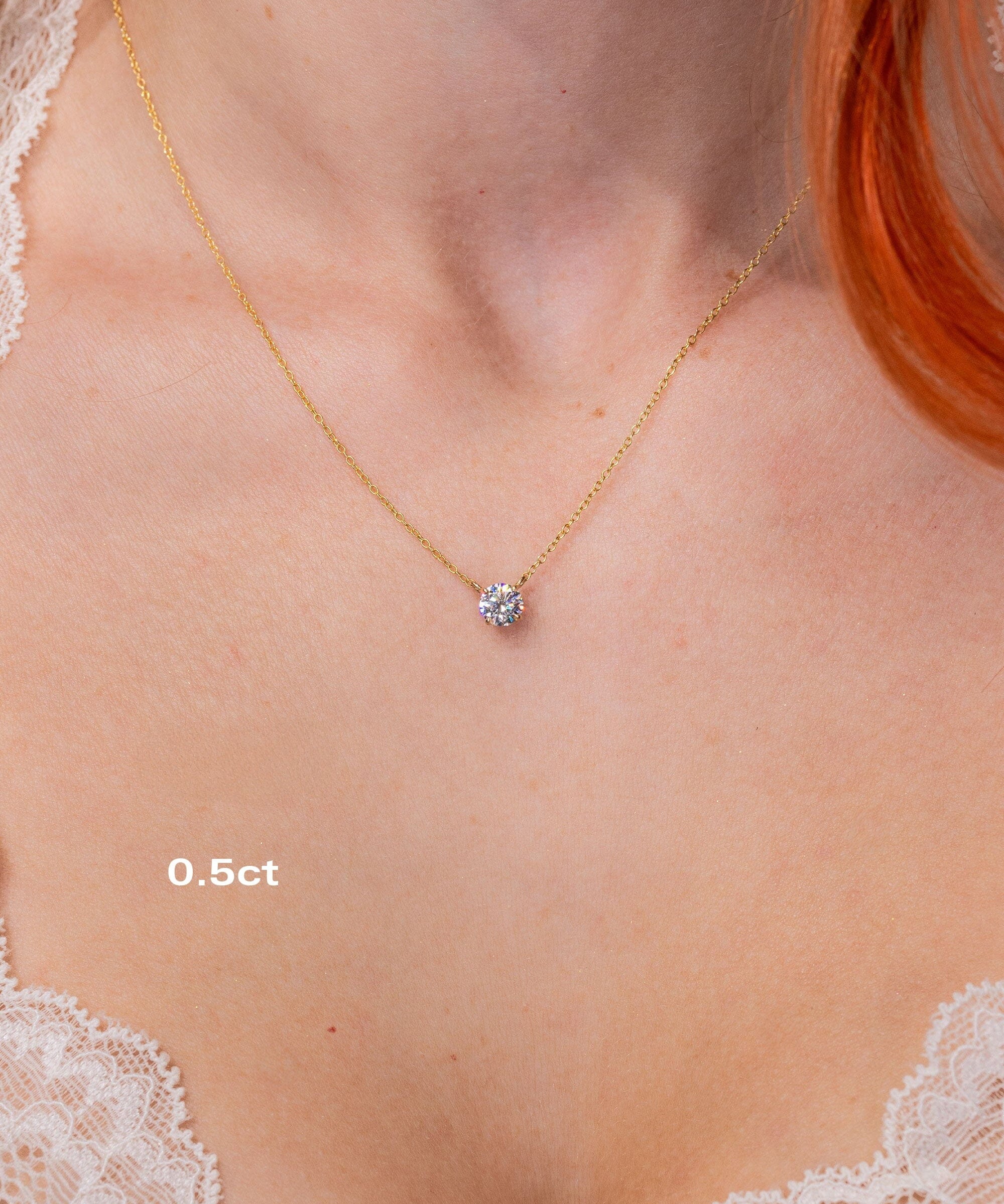 Core Round Lab Diamond Pendant Necklaces Princess Bride Diamonds 0.5ct 14K Yellow Gold 