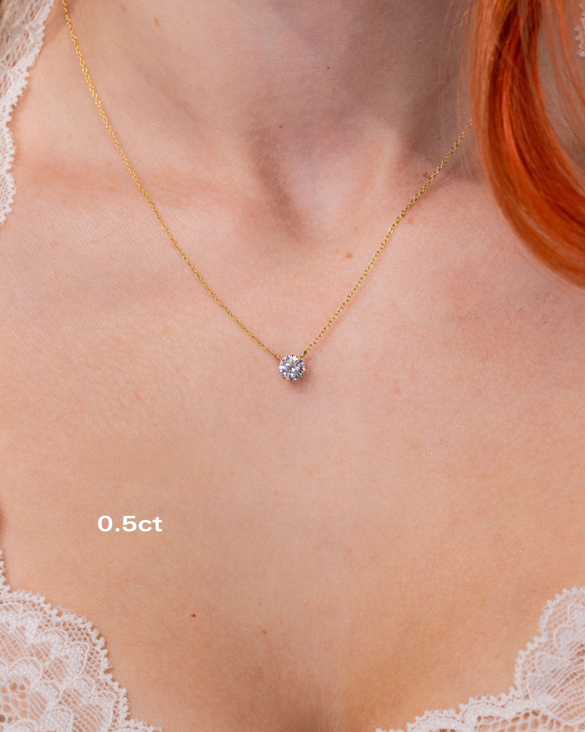 Core Round Lab Diamond Pendant Necklaces Princess Bride Diamonds 0.5ct 14K Yellow Gold 