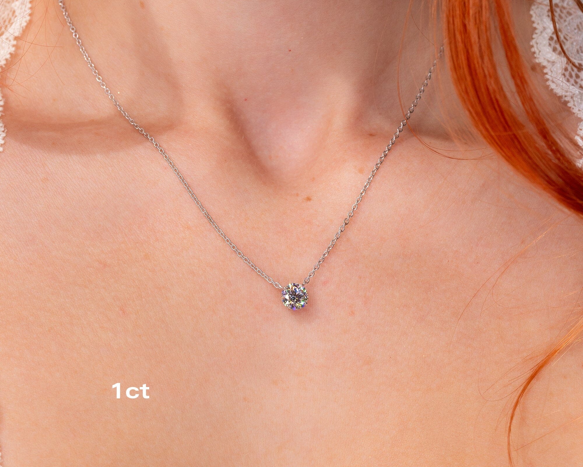 Core Round Lab Diamond Pendant Necklaces Princess Bride Diamonds 1ct 14K White Gold 