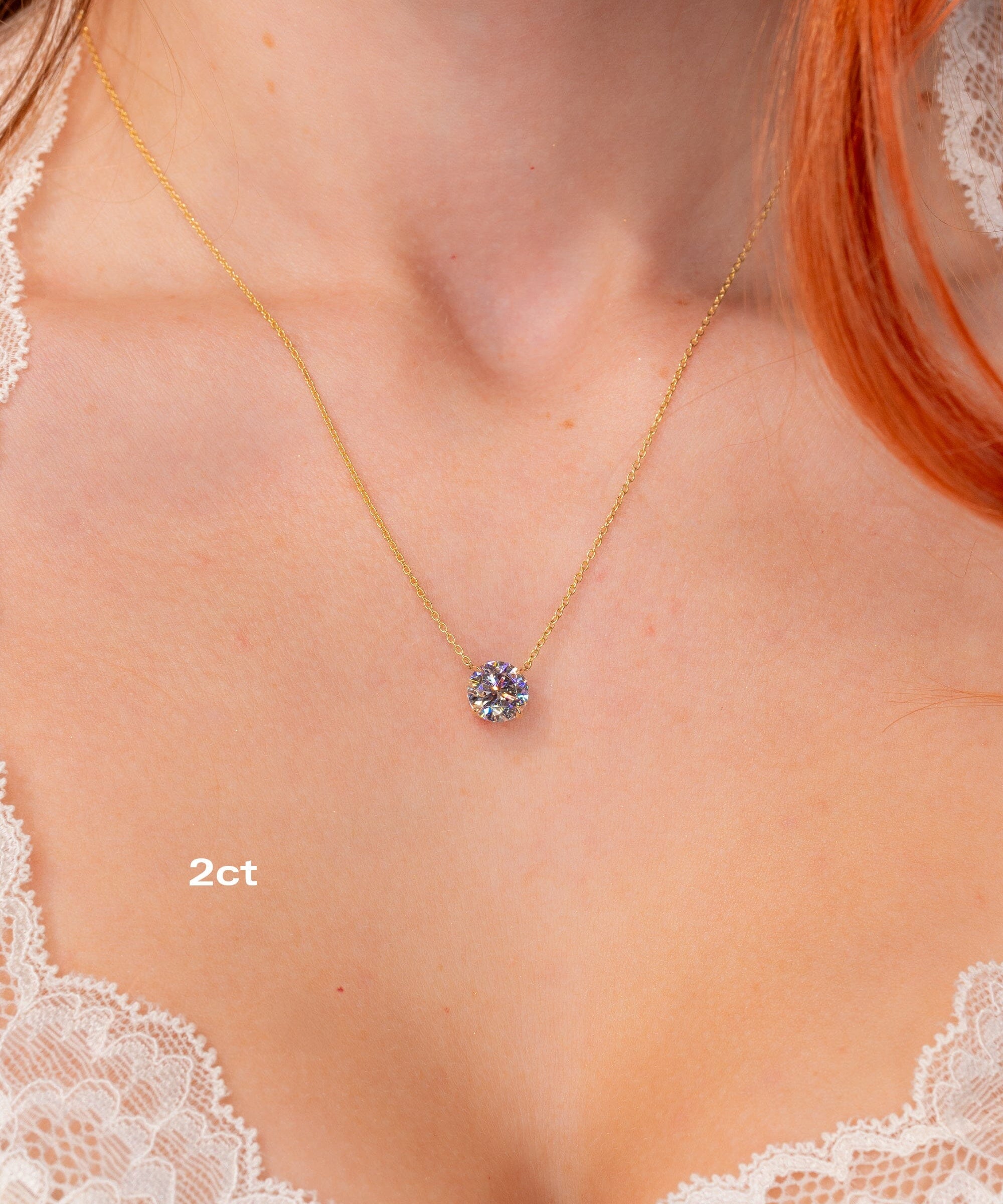 Core Round Lab Diamond Pendant Necklaces Princess Bride Diamonds 2ct 14K Yellow Gold 
