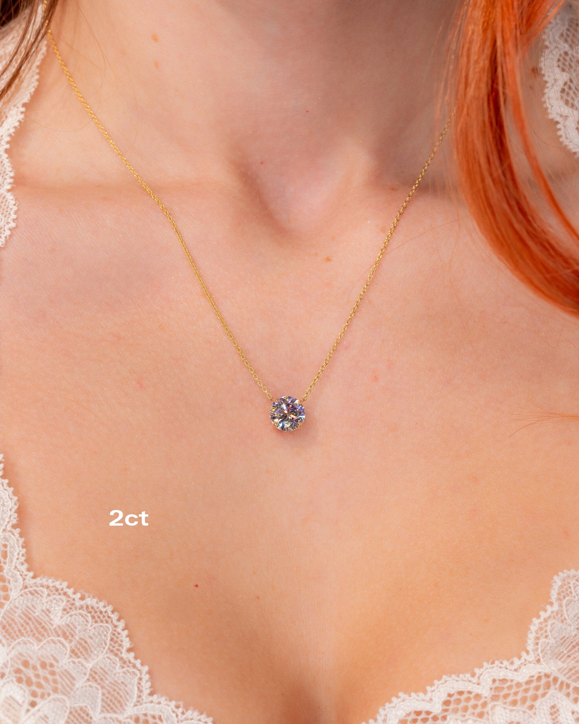 Core Round Lab Diamond Pendant Necklaces Princess Bride Diamonds 2ct 14K Yellow Gold 
