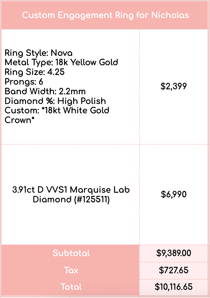 Custom Engagement Ring for Nicholas (4/26/26 RR) - PBD pending