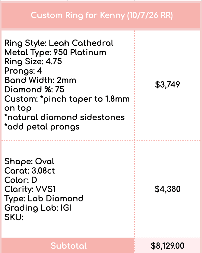Custom Ring for Kenny (10/7/26 RR) - PBD Full Payment Option