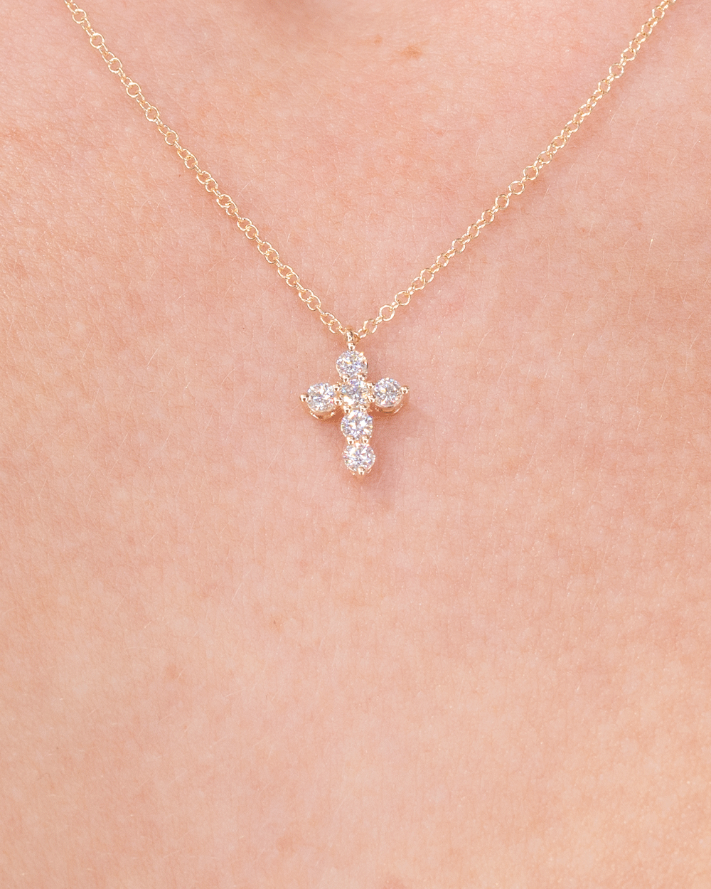 Dainty Diamond Cross 14k Yellow Gold