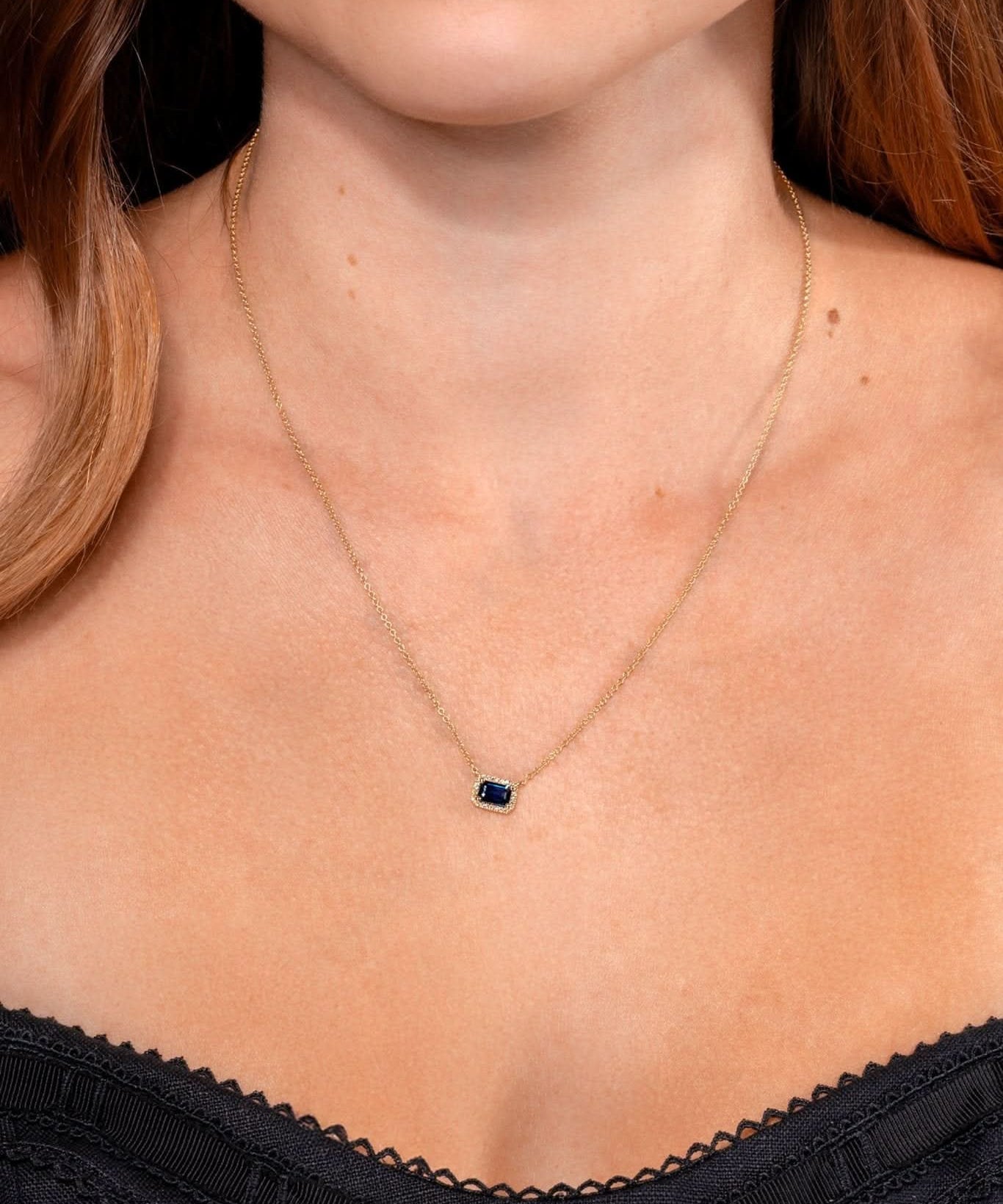 Diamond Halo Blue Sapphire Necklace - PBD Necklaces