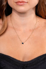 Diamond Halo Blue Sapphire Necklace