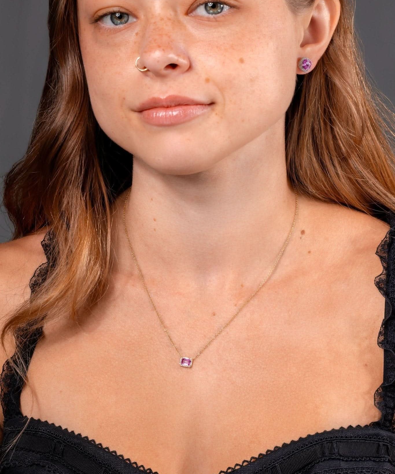 Diamond Halo Pink Sapphire Necklace - PBD Necklaces