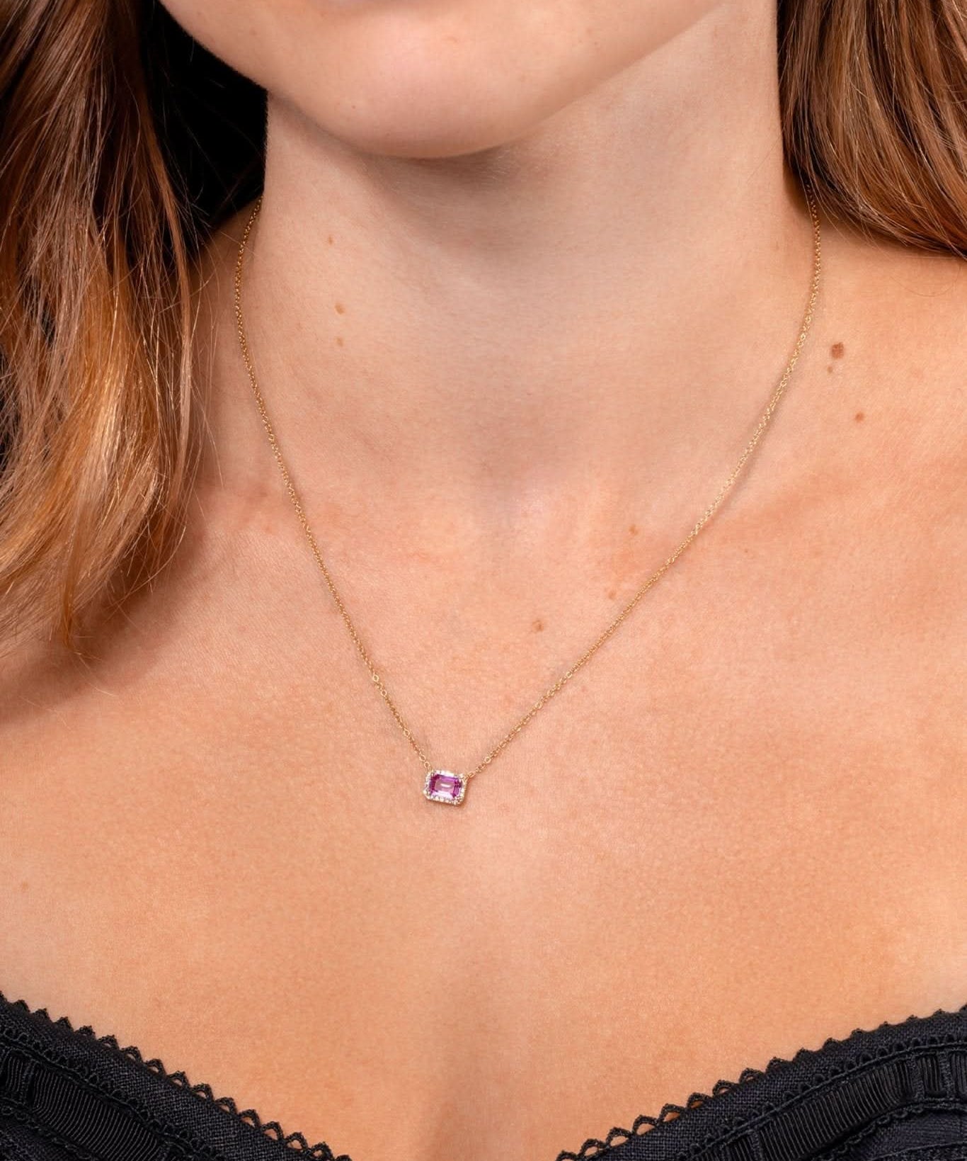 Diamond Halo Pink Sapphire Necklace - PBD Necklaces