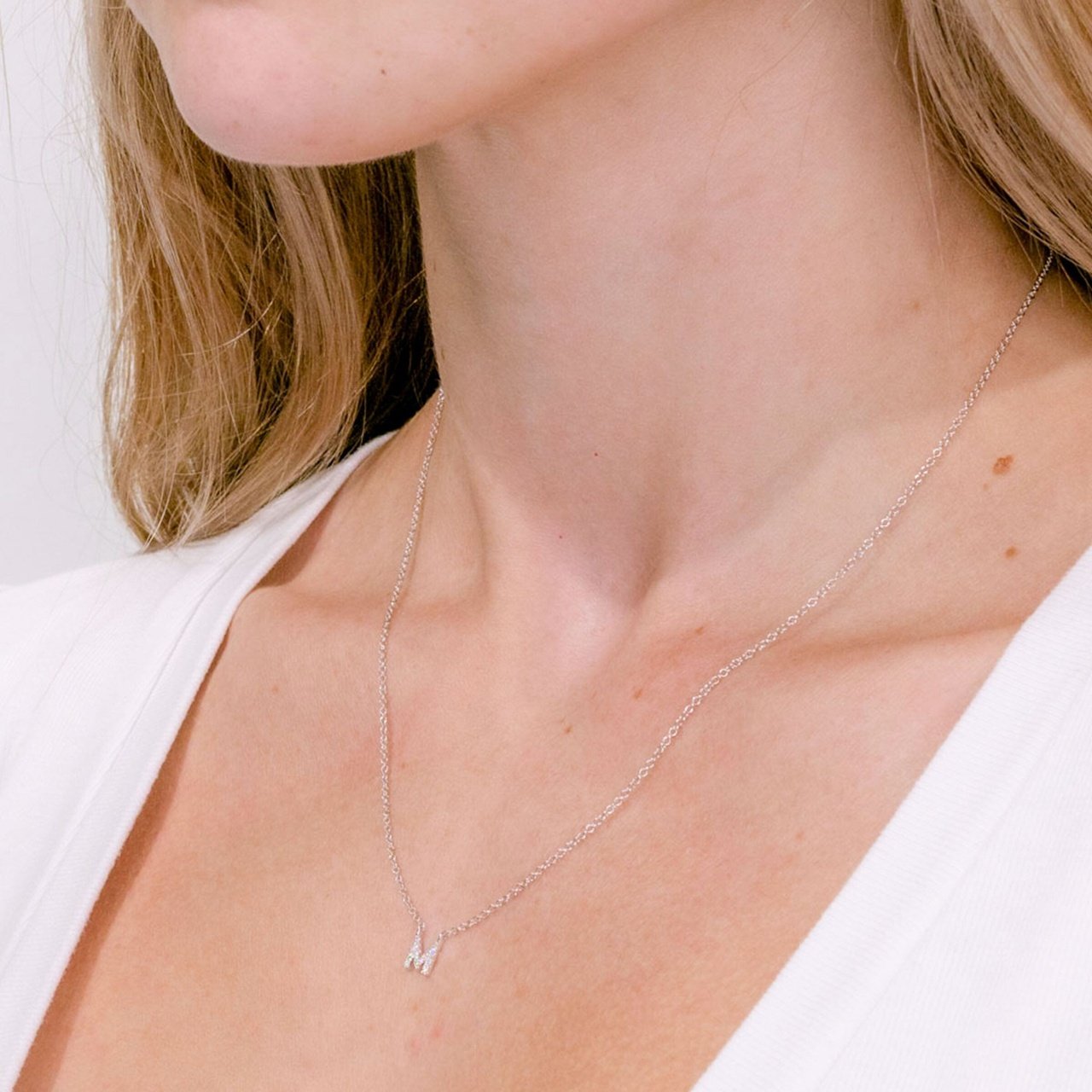 Diamond Initial "M" Necklace 14k White Gold Necklaces Princess Bride Diamonds 