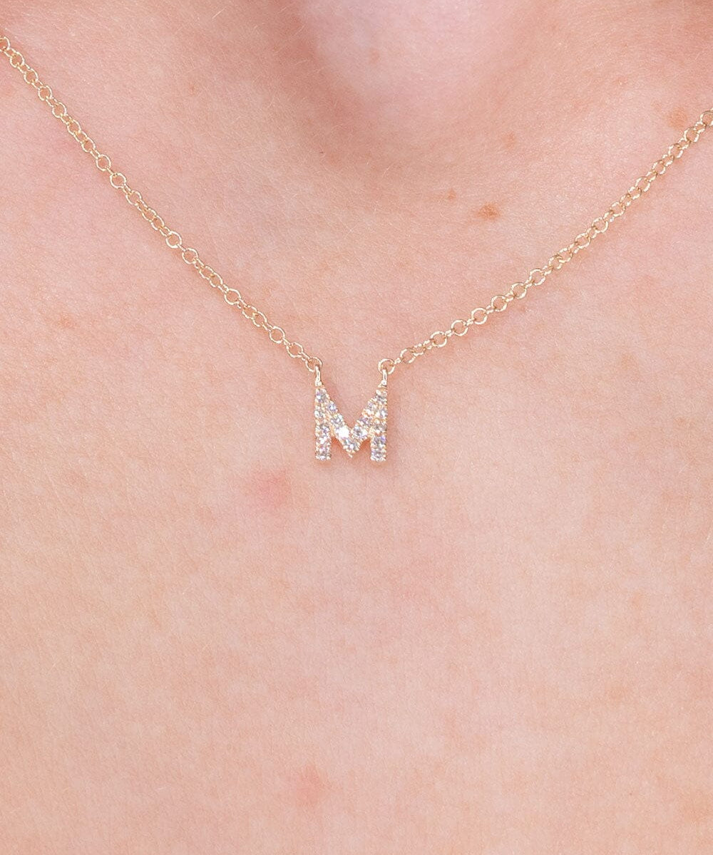 Diamond Initial "M" Necklace 14k Yellow Gold Necklaces Princess Bride Diamonds 