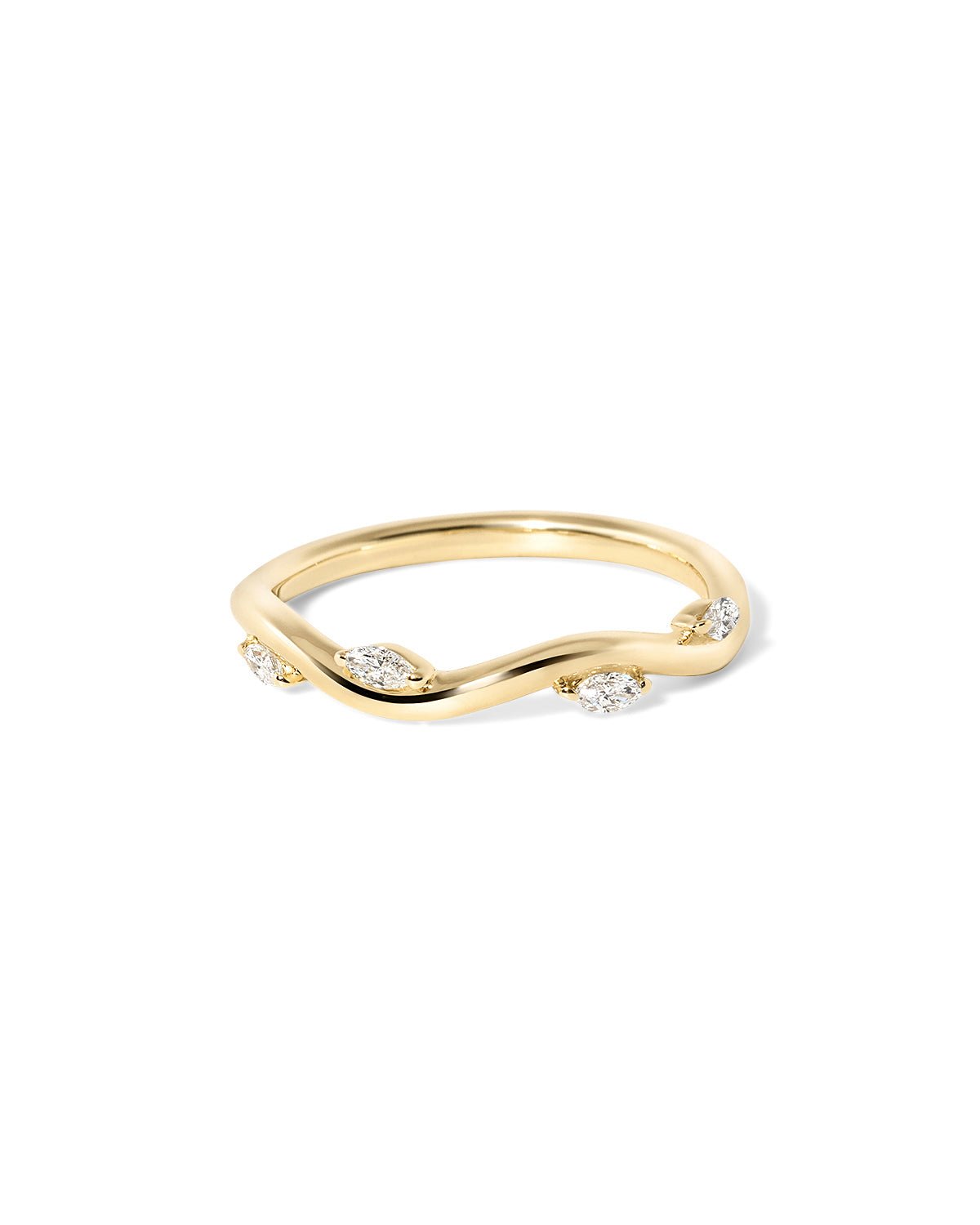 Diamond Vine curved wedding band with scattered marquise diamonds set in gold at Princess Bride Diamonds jewelry store in Orange County