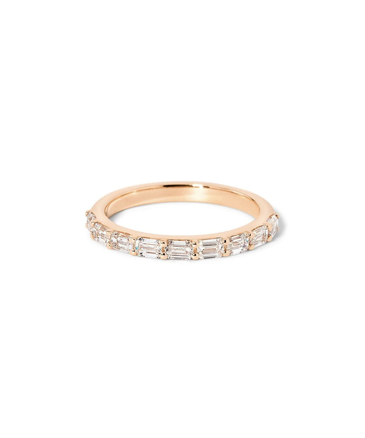 Double Prong East West Emerald Floating Diamond Ring - PBD Rings