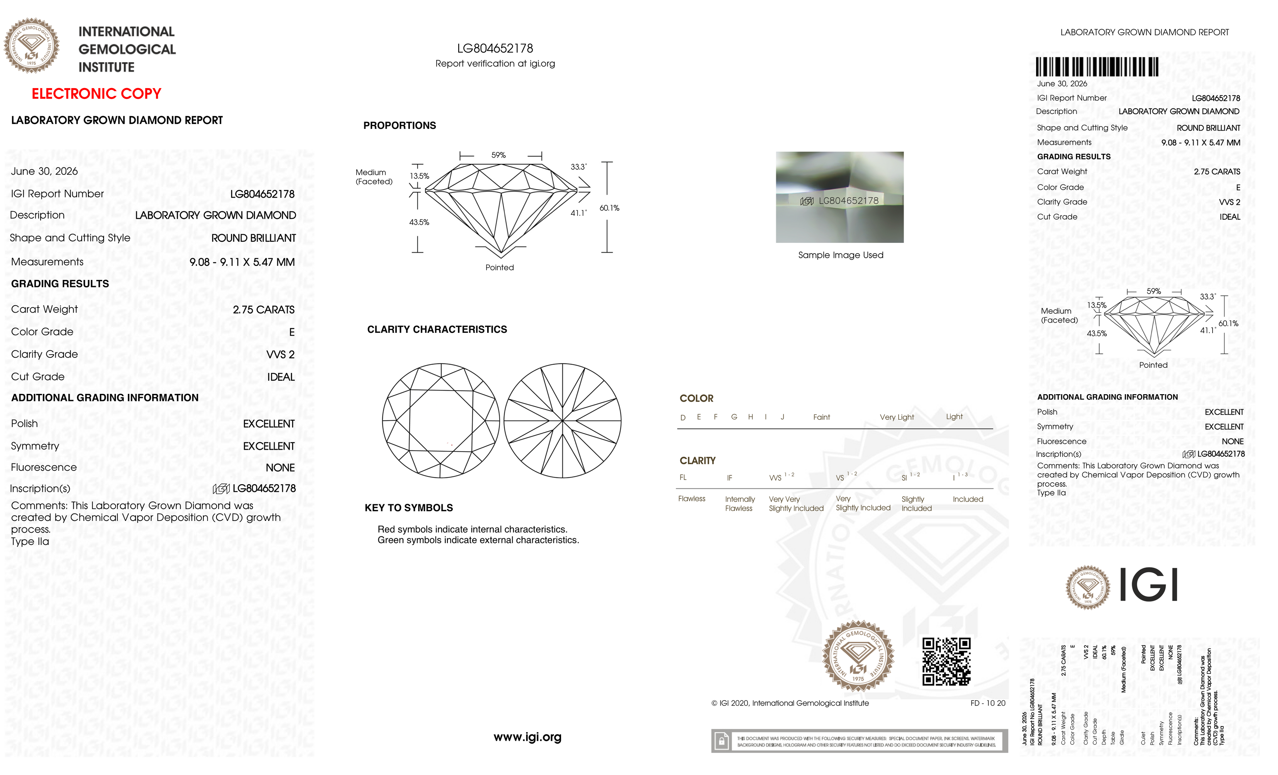 2.75 Carat E-VVS2 Round Lab Grown Diamond - IGI (#127246)