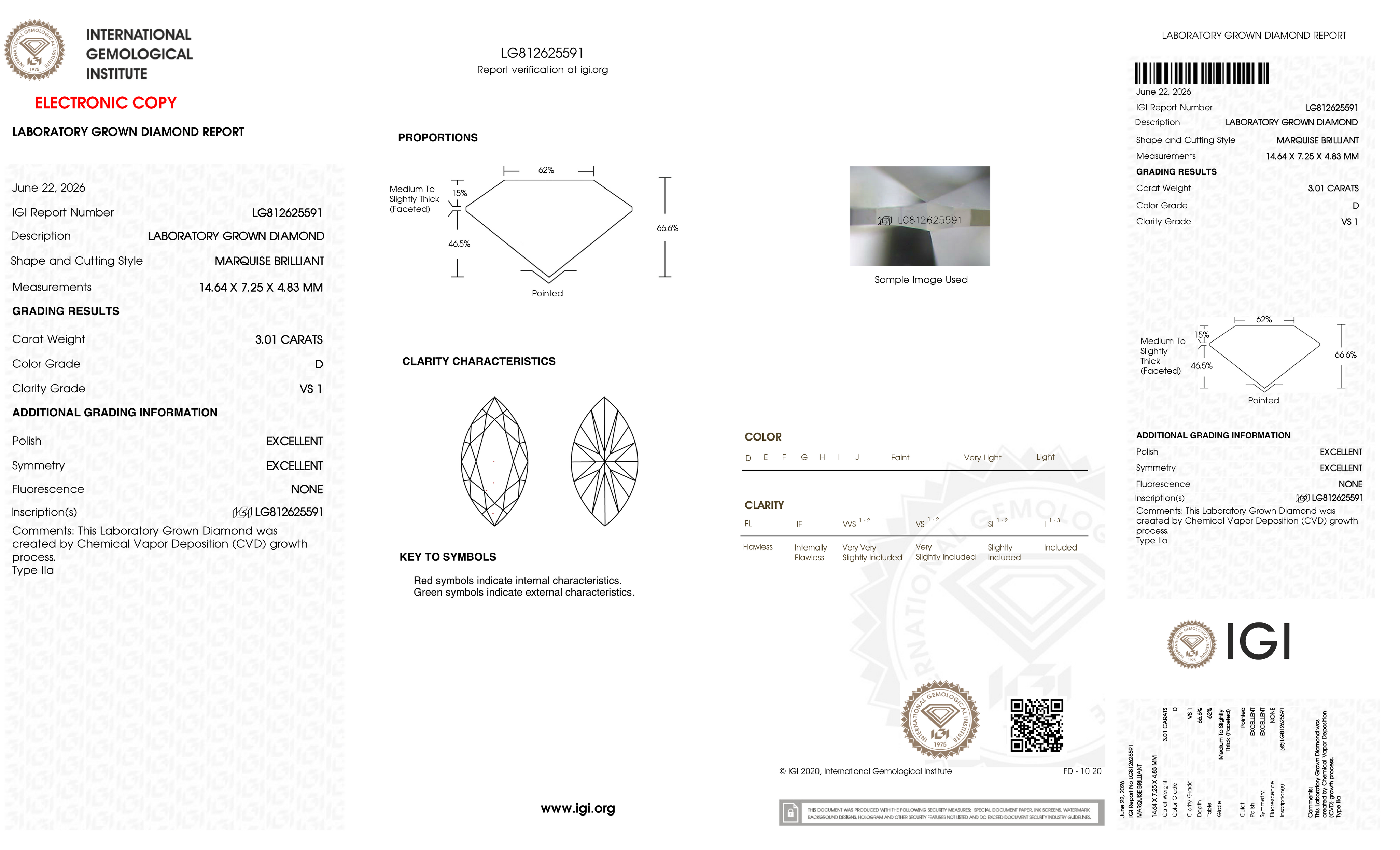 3.01 Carat D-VS1 Marquise Lab Grown Diamond - IGI (#127449)