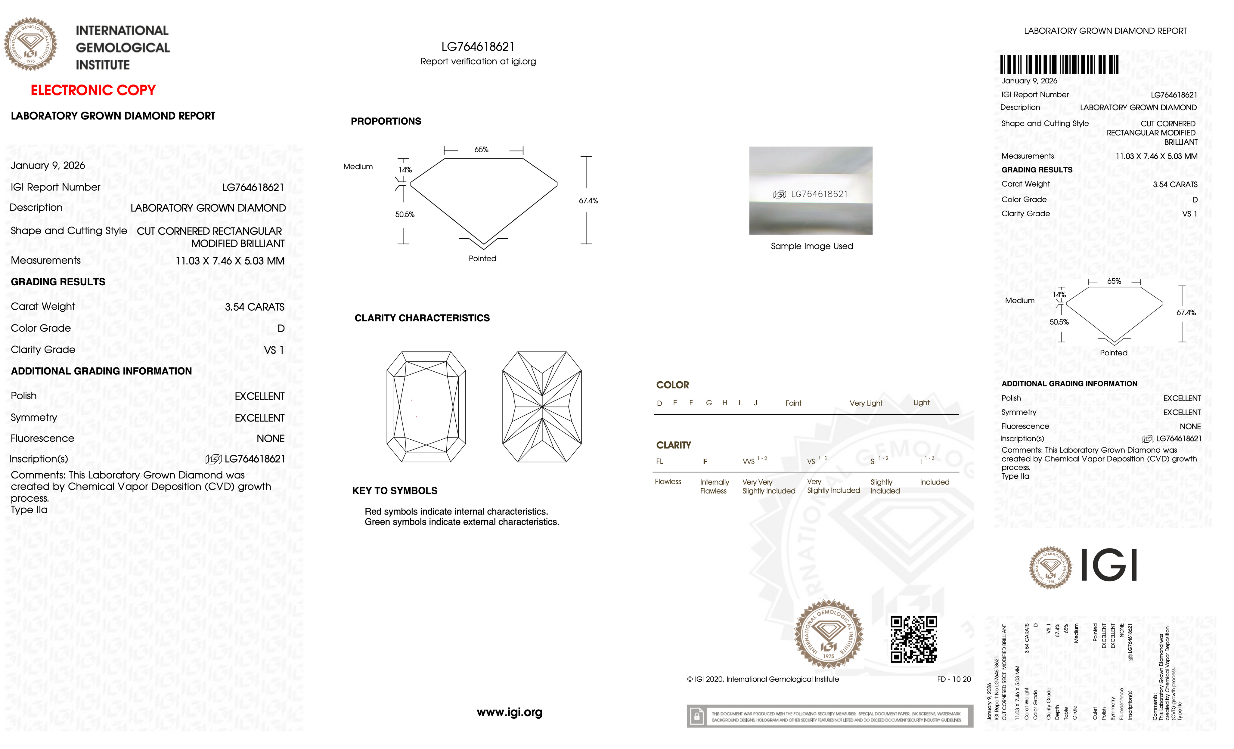 3.54 Carat D-VS1 Radiant Lab Grown Diamond - IGI (#128104)