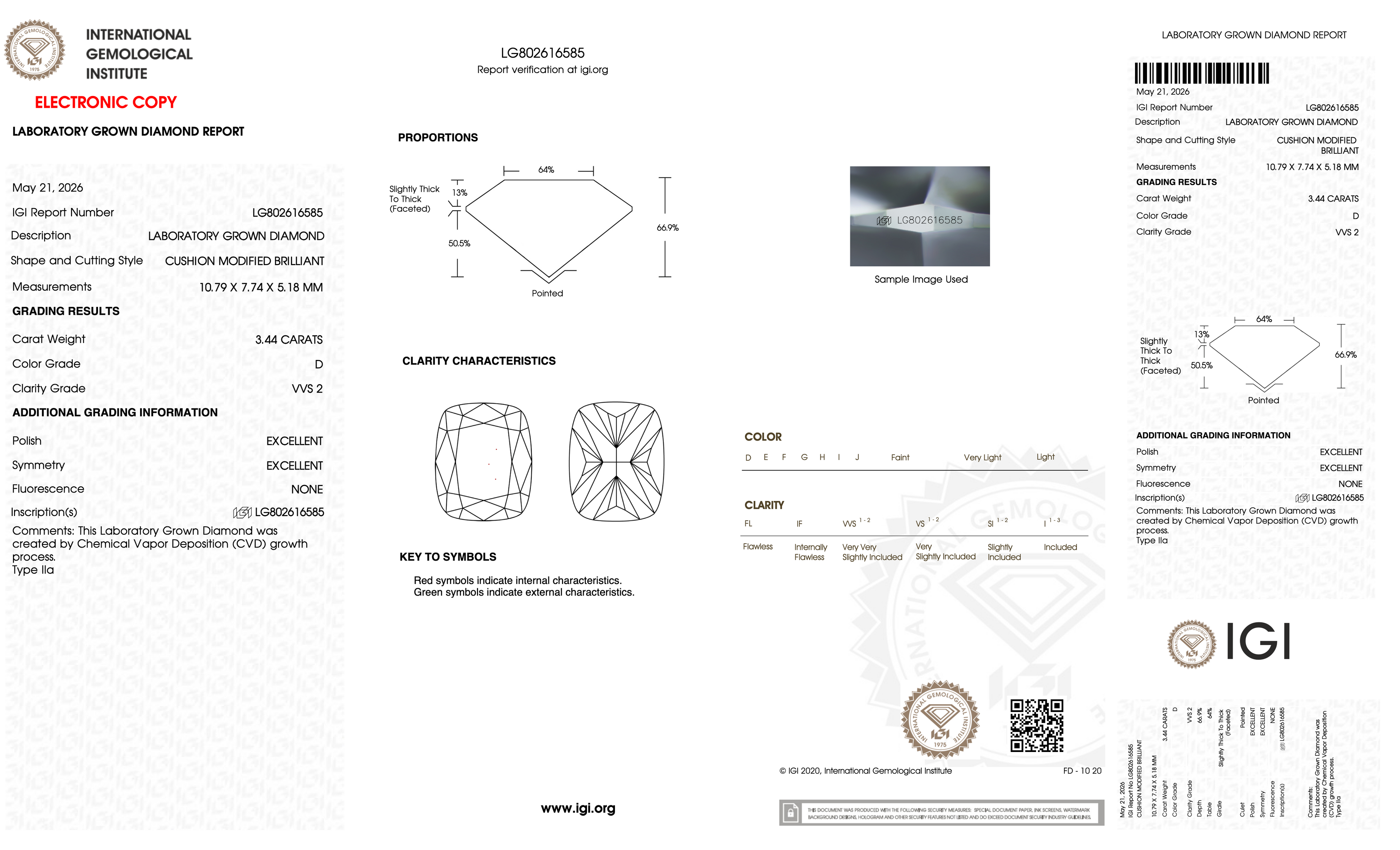 3.44 Carat D-VVS2 Elongated Cushion Lab Grown Diamond - IGI (#128095)