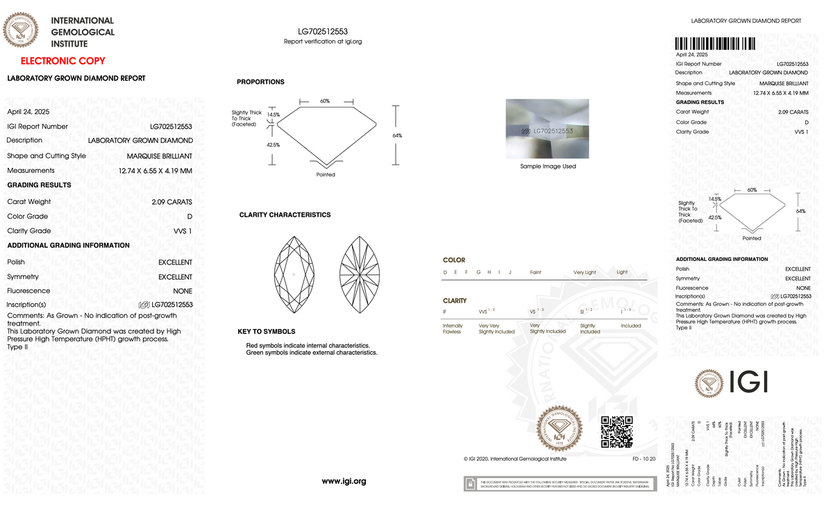 2.09ct D-VVS1 Marquise Lab Diamond Leah