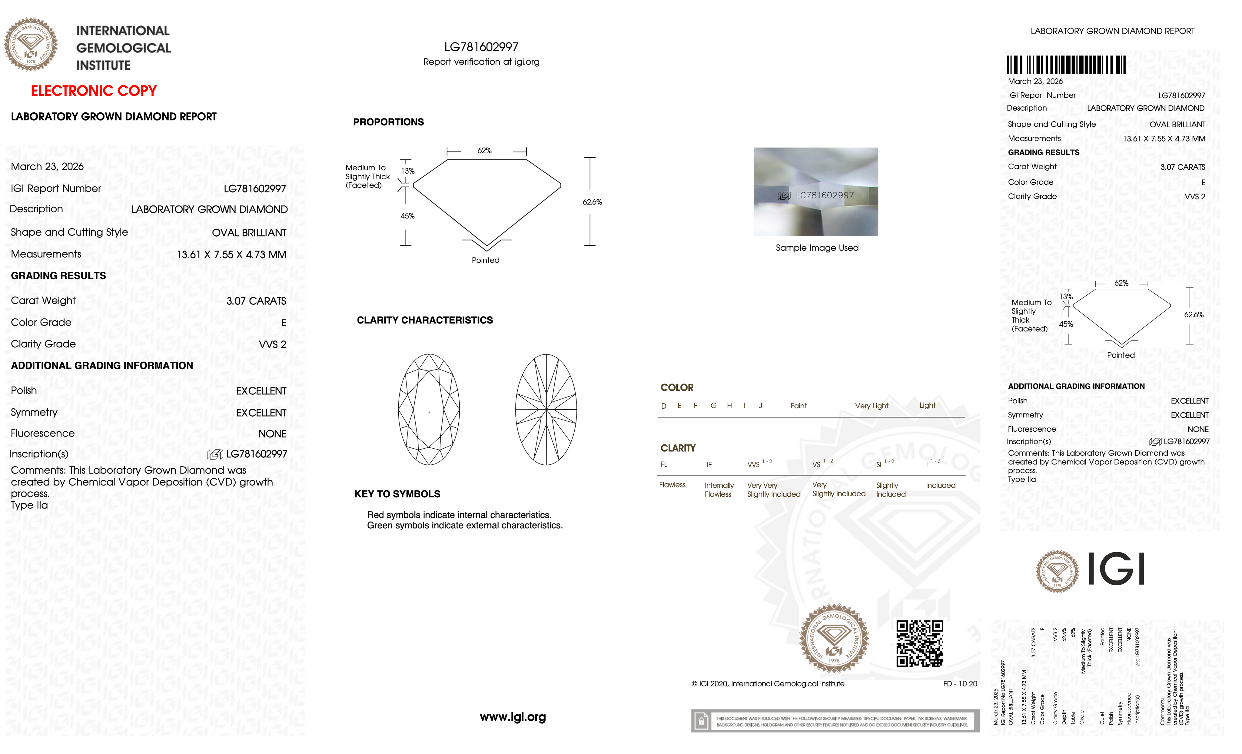 3.07 Carat E-VVS2 Moval Lab Grown Diamond - IGI (#128517)