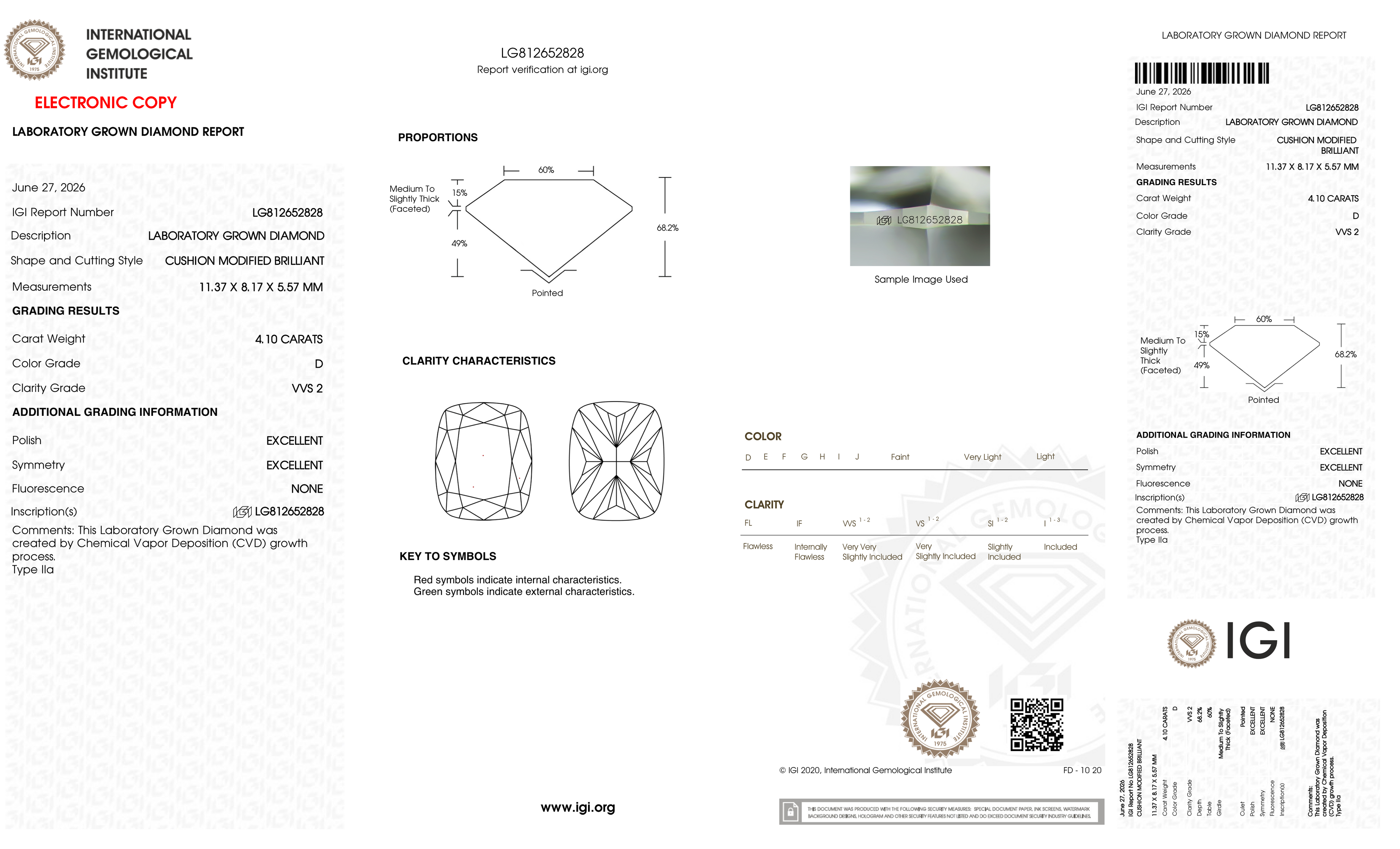 4.10 Carat D-VVS2 Elongated Cushion Lab Grown Diamond - IGI (#127404)