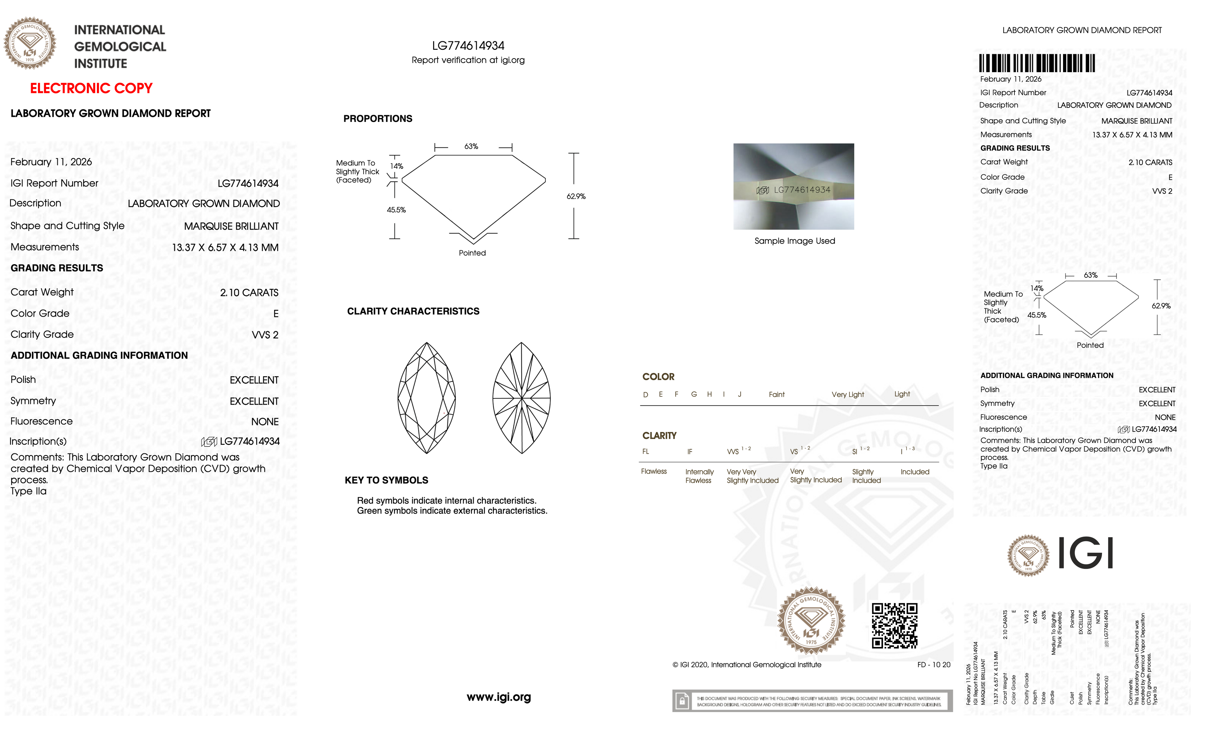 2.10 Carat E-VVS2 Marquise Lab Grown Diamond - IGI (#127994)