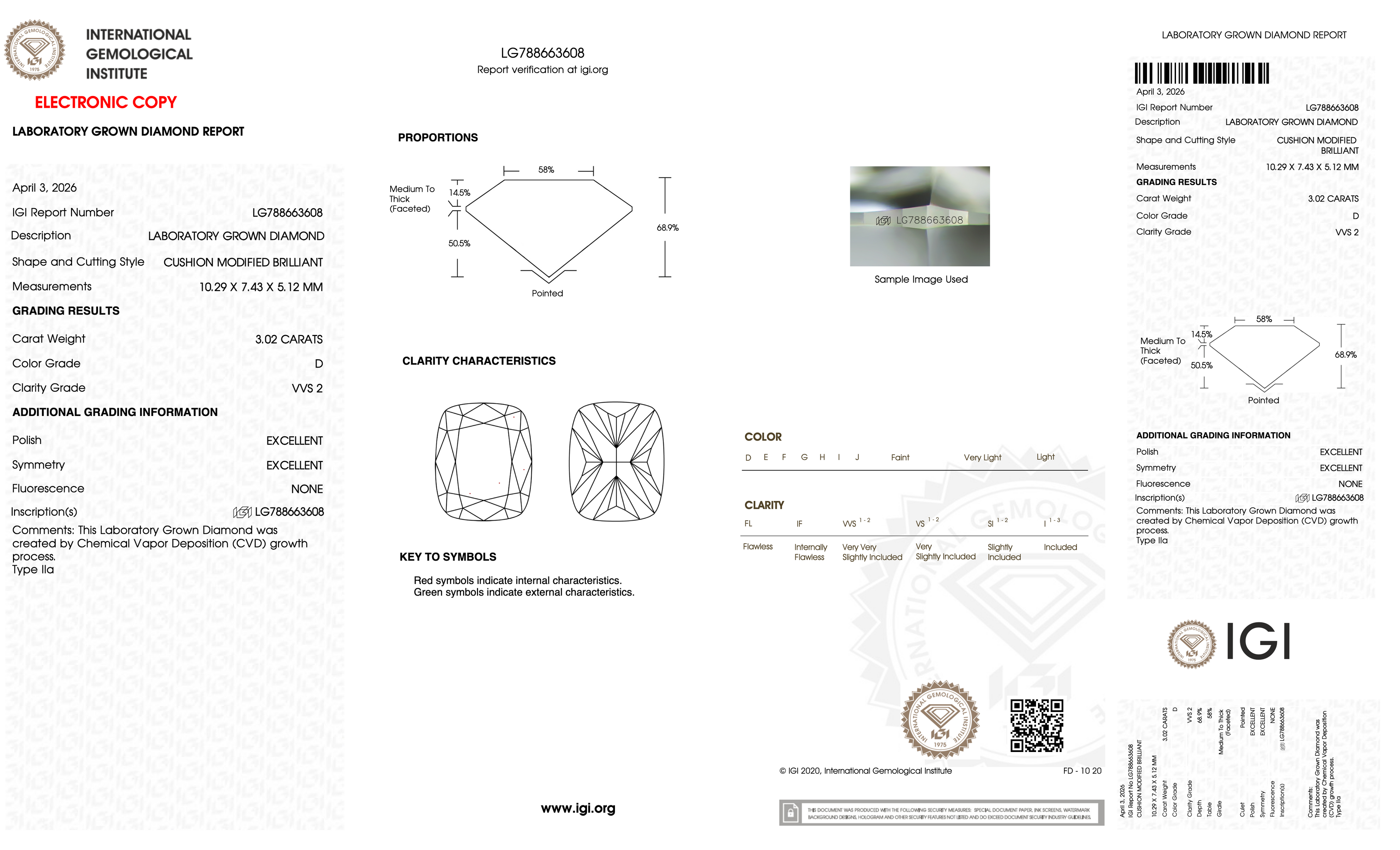 3.02ct D-VVS2 Cushion Lab Diamond Alice