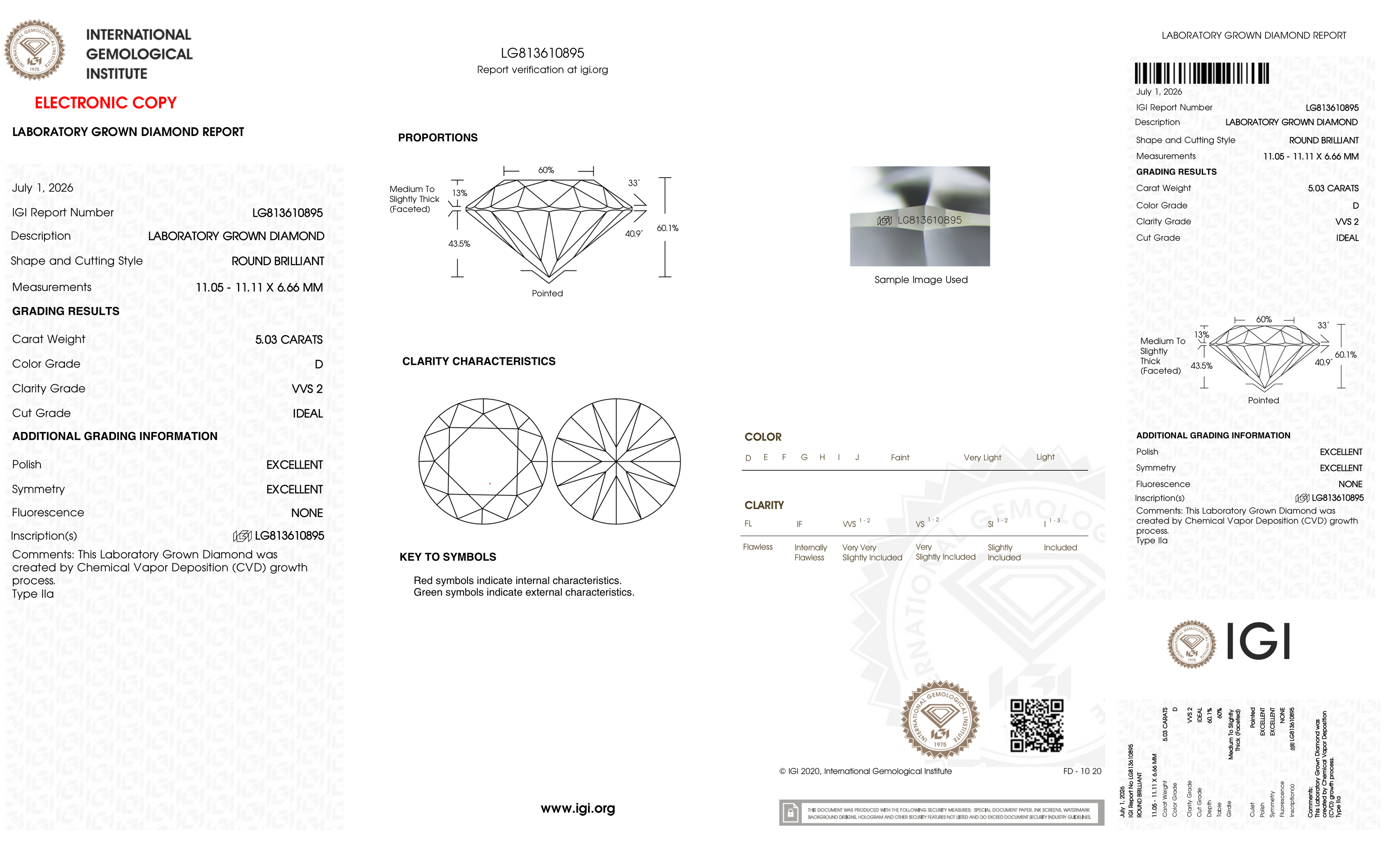 5.03 Carat D-VVS2 Round Lab Grown Diamond - IGI (#127949)