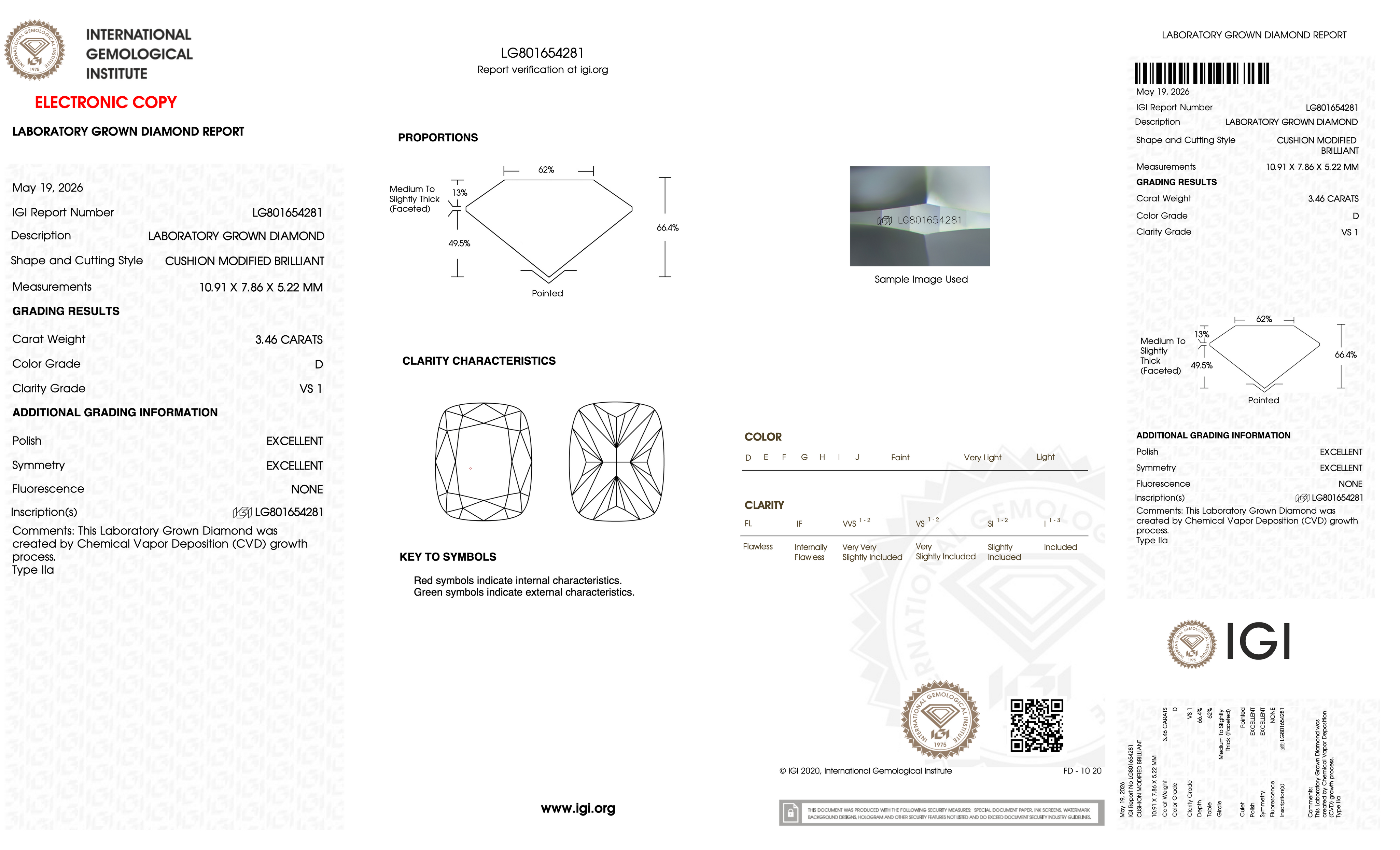 3.46 Carat D-VS1 Elongated Cushion Lab Grown Diamond - IGI (#128101)