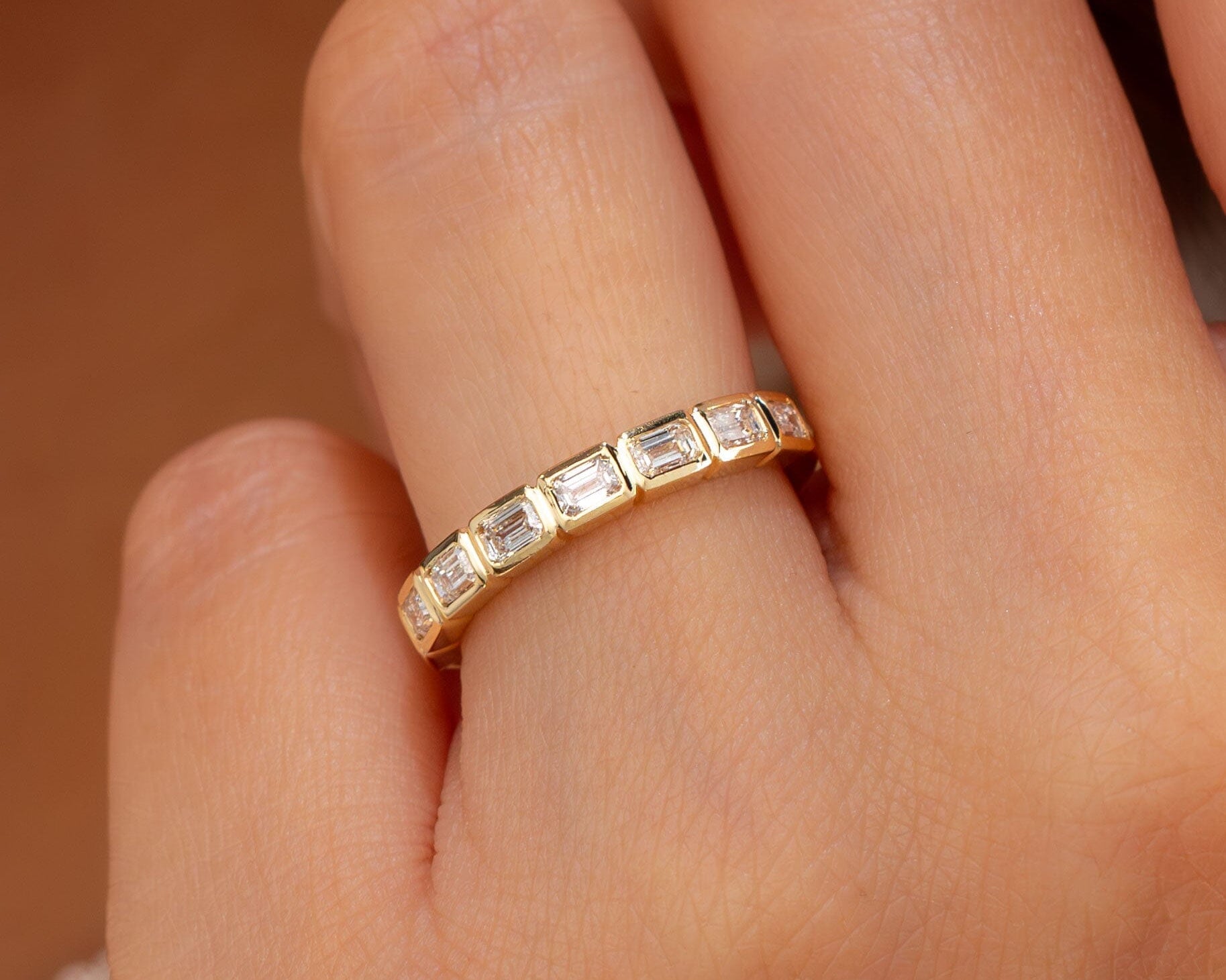 East-West Emerald Bezel Diamond Ring Rings Princess Bride Diamonds 