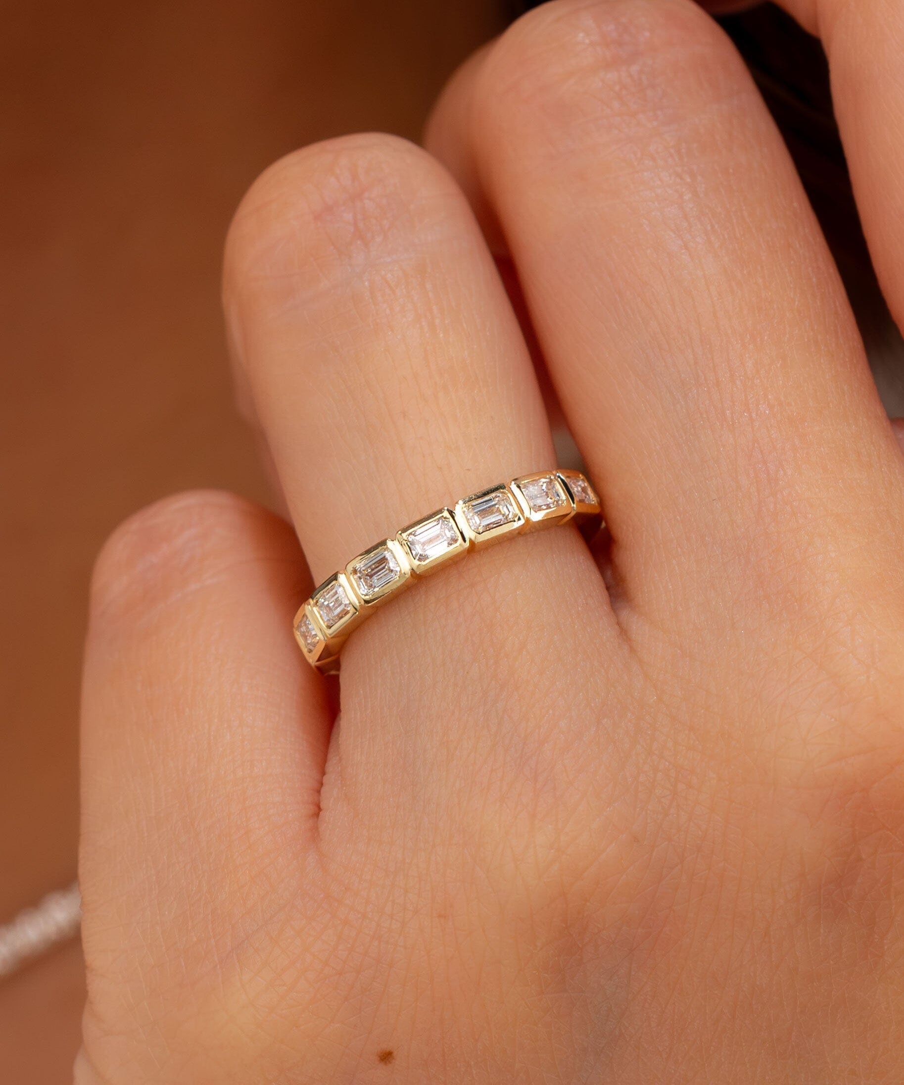 East-West Emerald Bezel Diamond Ring Rings Princess Bride Diamonds 